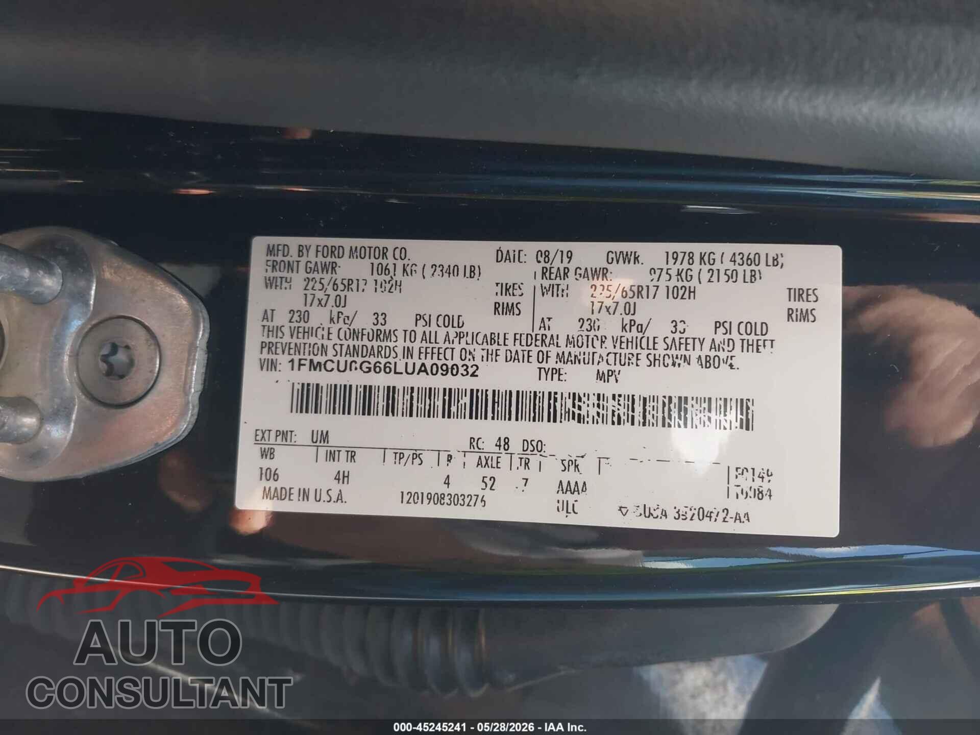 FORD ESCAPE 2020 - 1FMCU0G66LUA09032
