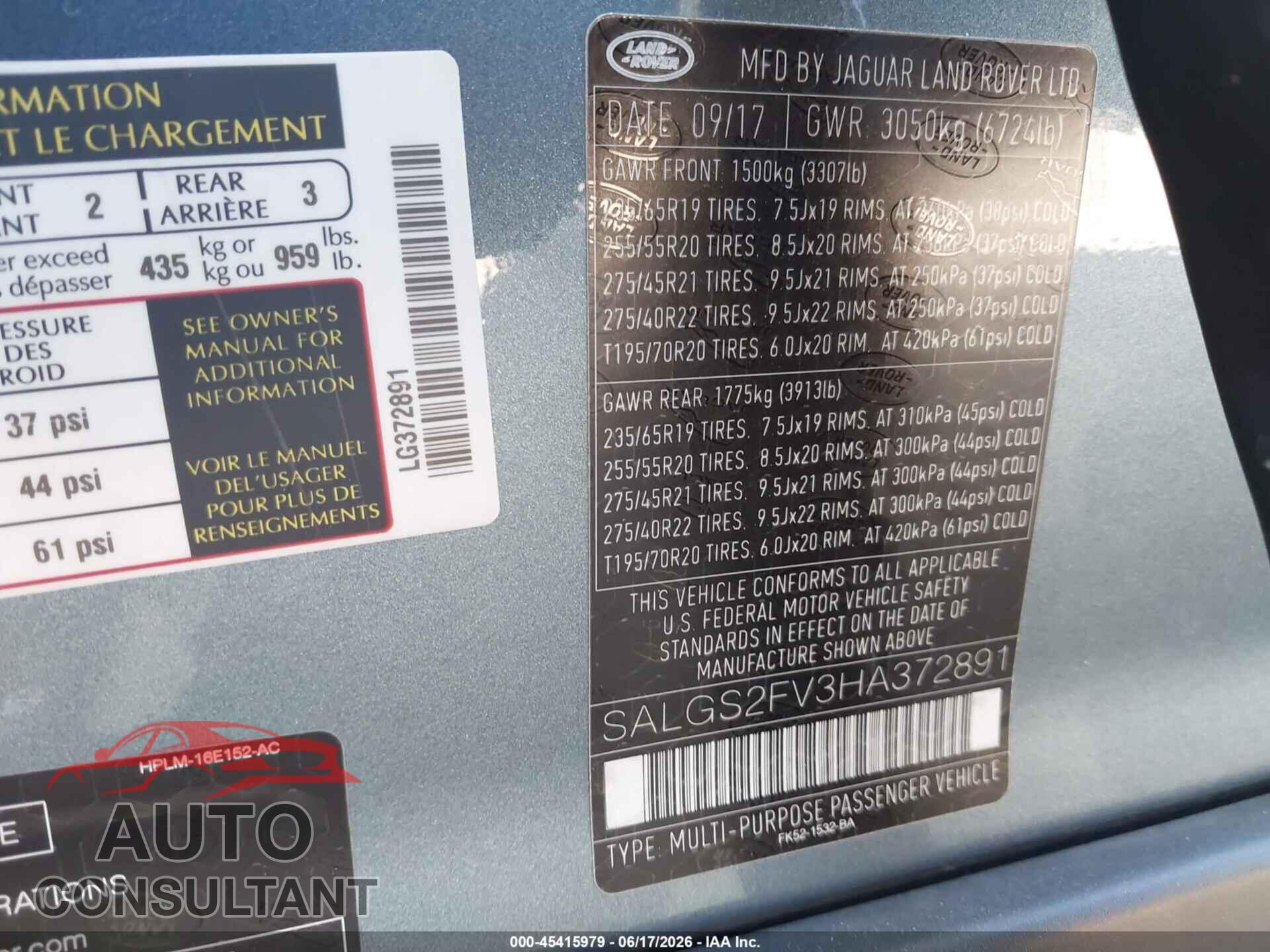 LAND ROVER RANGE ROVER 2017 - SALGS2FV3HA372891