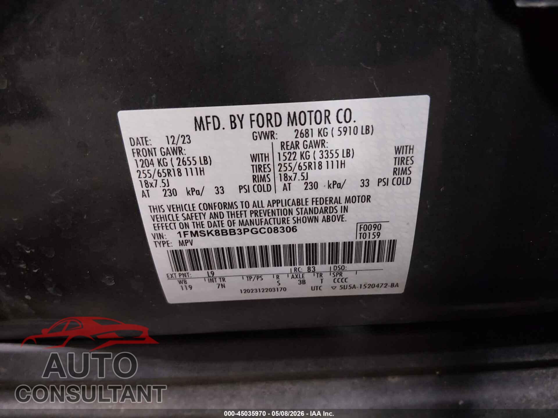 FORD EXPLORER 2023 - 1FMSK8BB3PGC08306