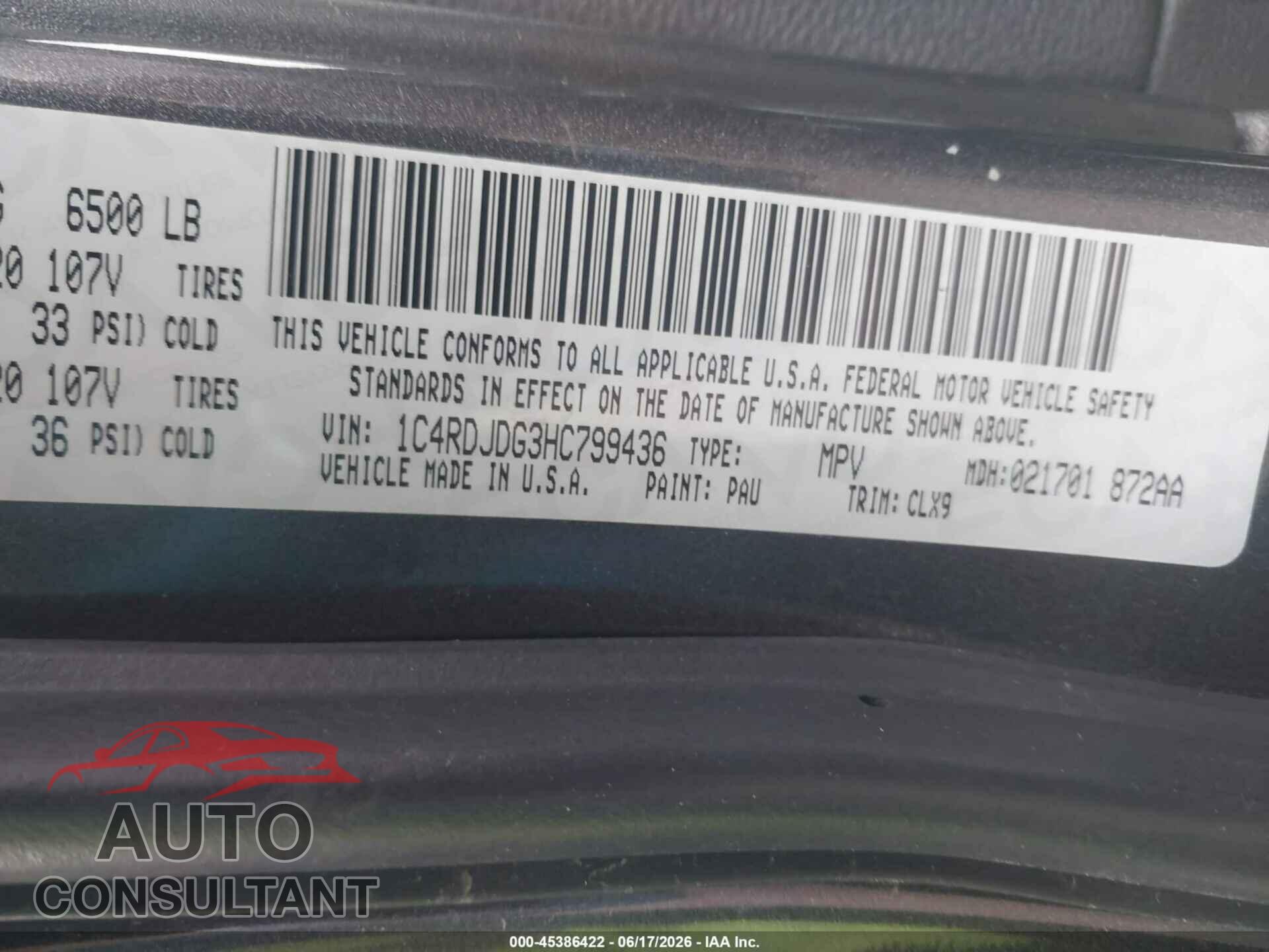 DODGE DURANGO 2017 - 1C4RDJDG3HC799436