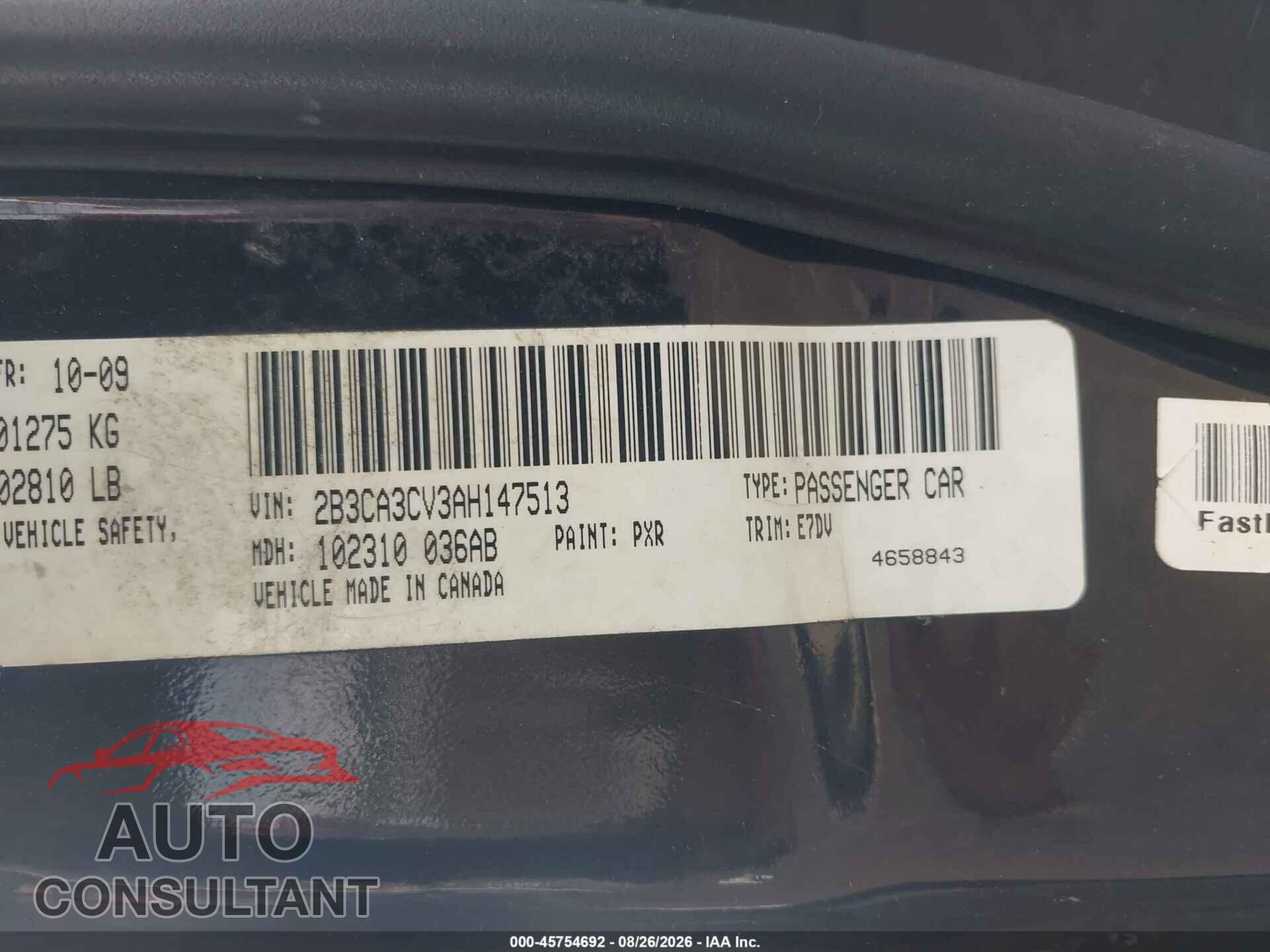 DODGE CHARGER 2010 - 2B3CA3CV3AH147513