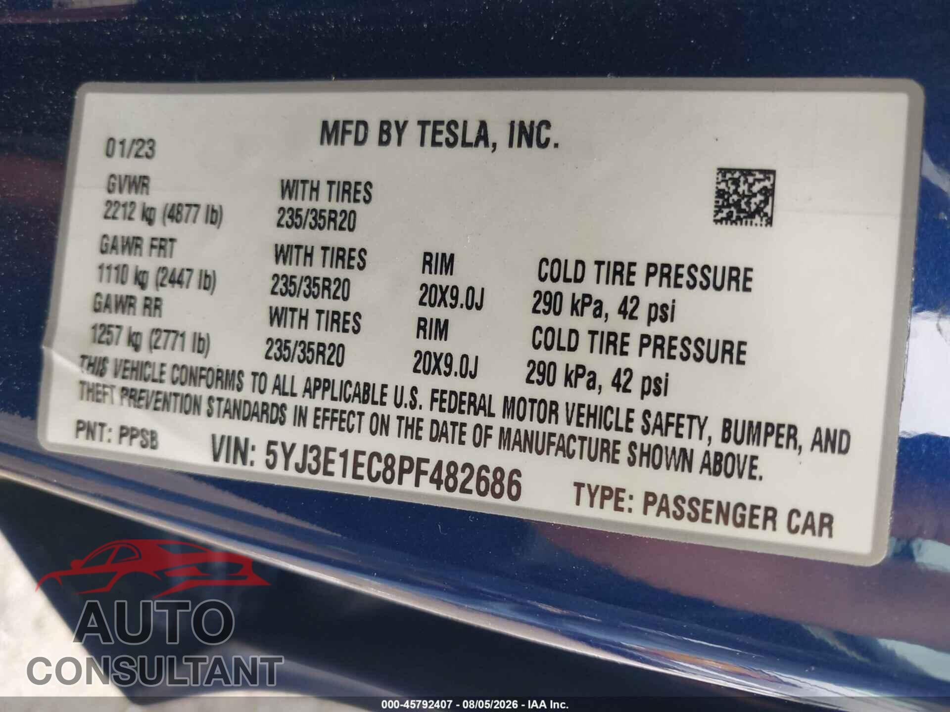 TESLA MODEL 3 2023 - 5YJ3E1EC8PF482686