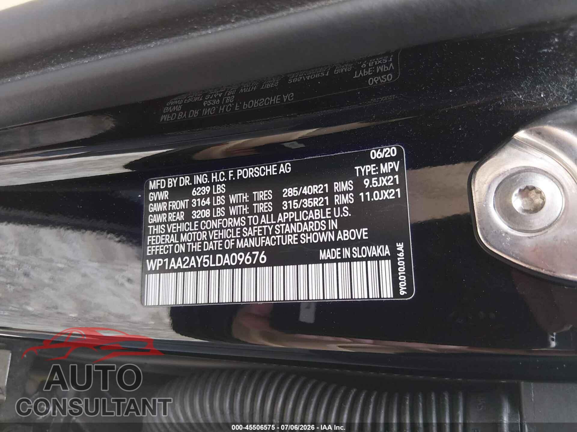 PORSCHE CAYENNE 2020 - WP1AA2AY5LDA09676
