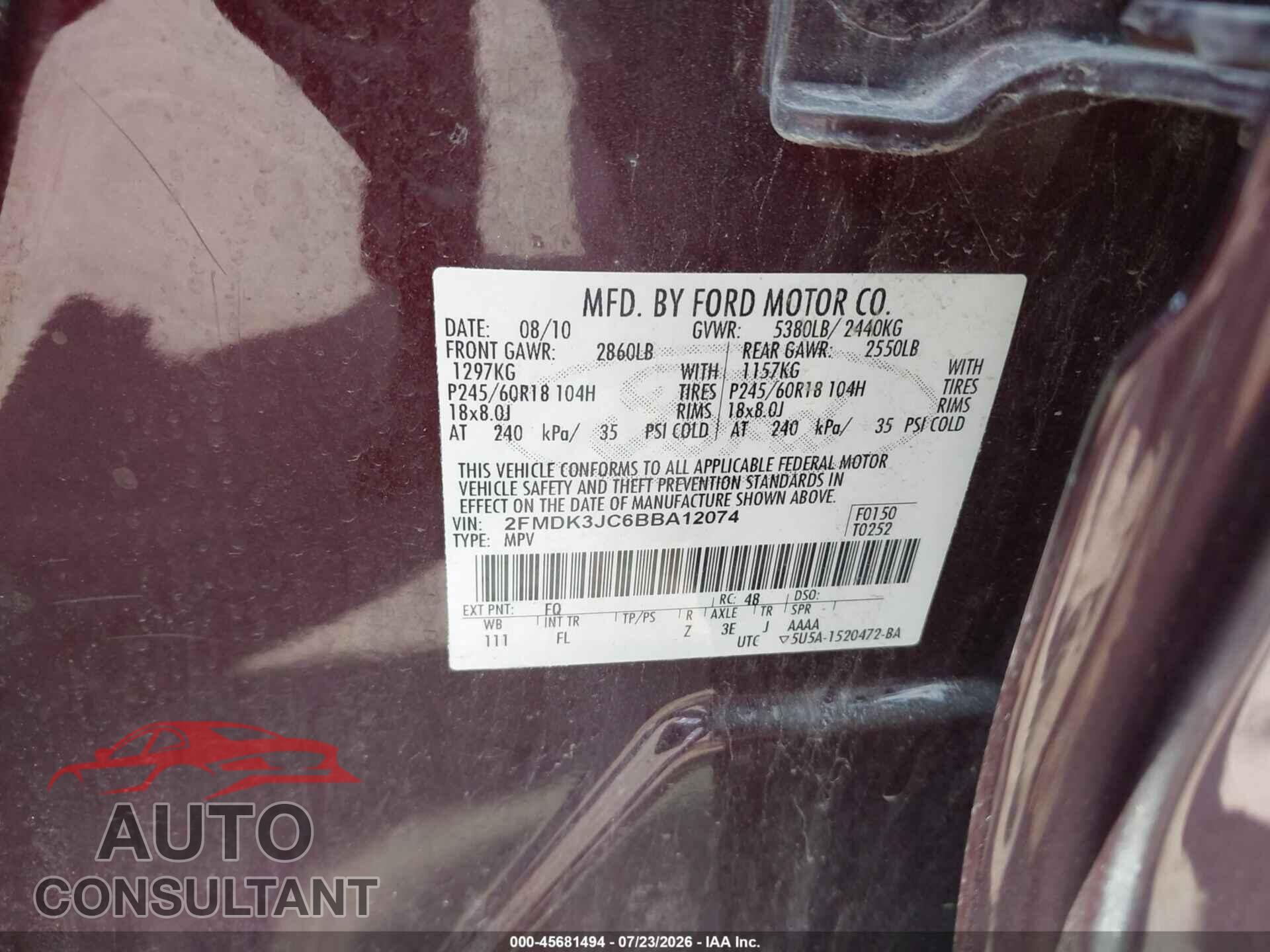 FORD EDGE 2011 - 2FMDK3JC6BBA12074