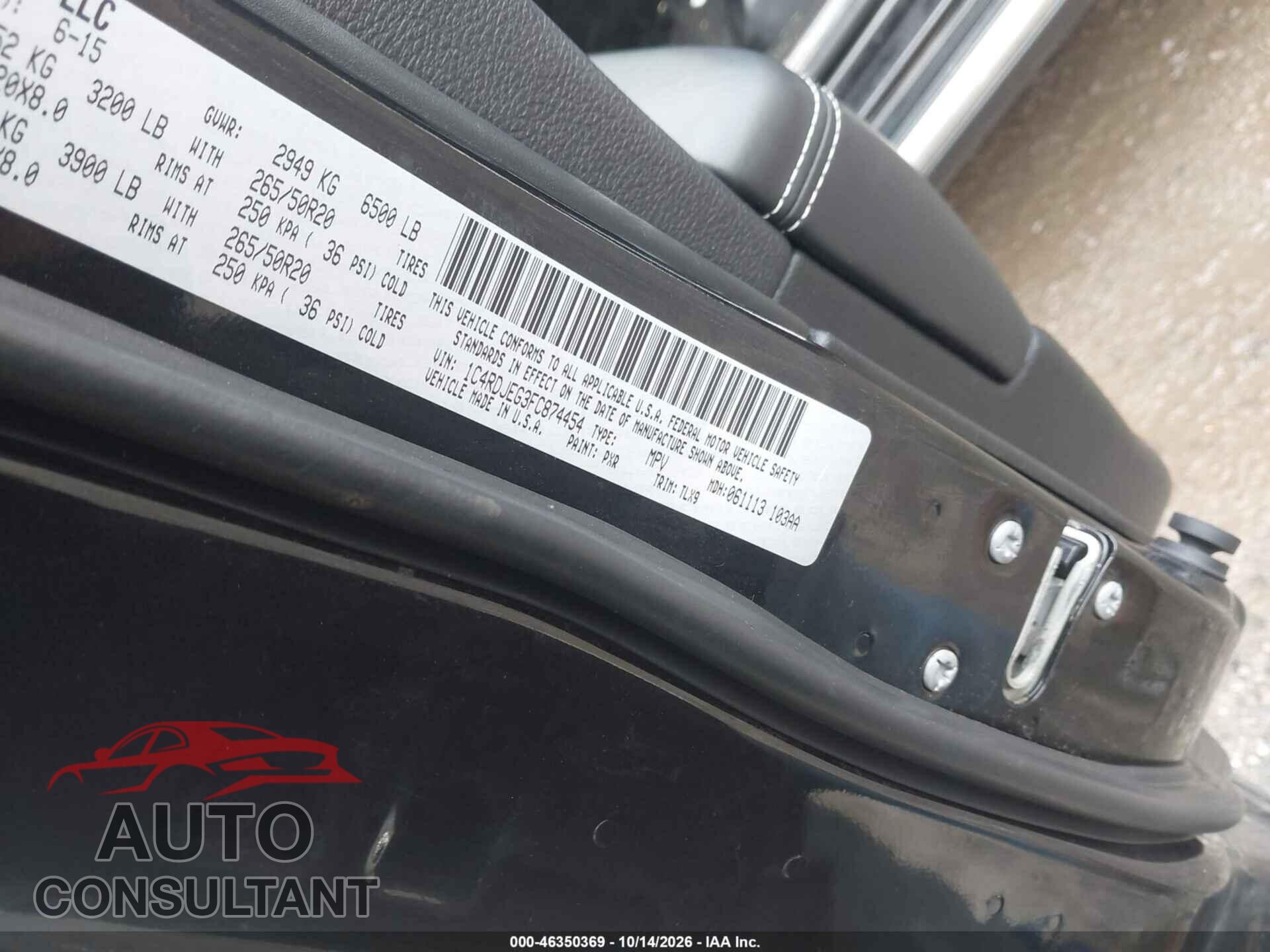 DODGE DURANGO 2015 - 1C4RDJEG3FC874454