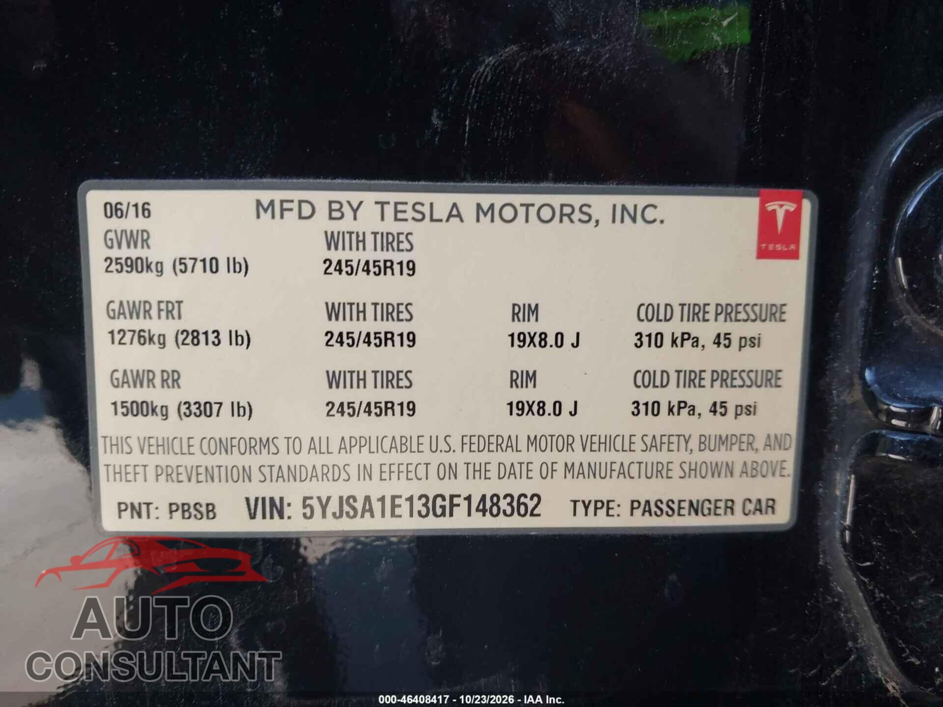 TESLA MODEL S 2016 - 5YJSA1E13GF148362