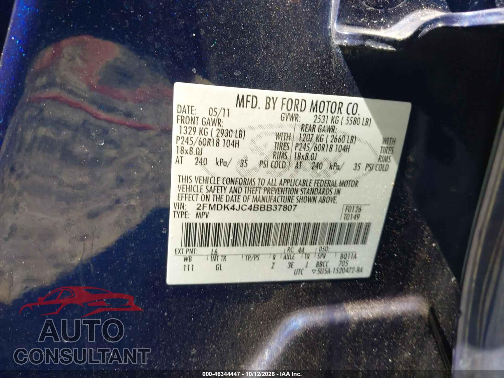 FORD EDGE 2011 - 2FMDK4JC4BBB37807