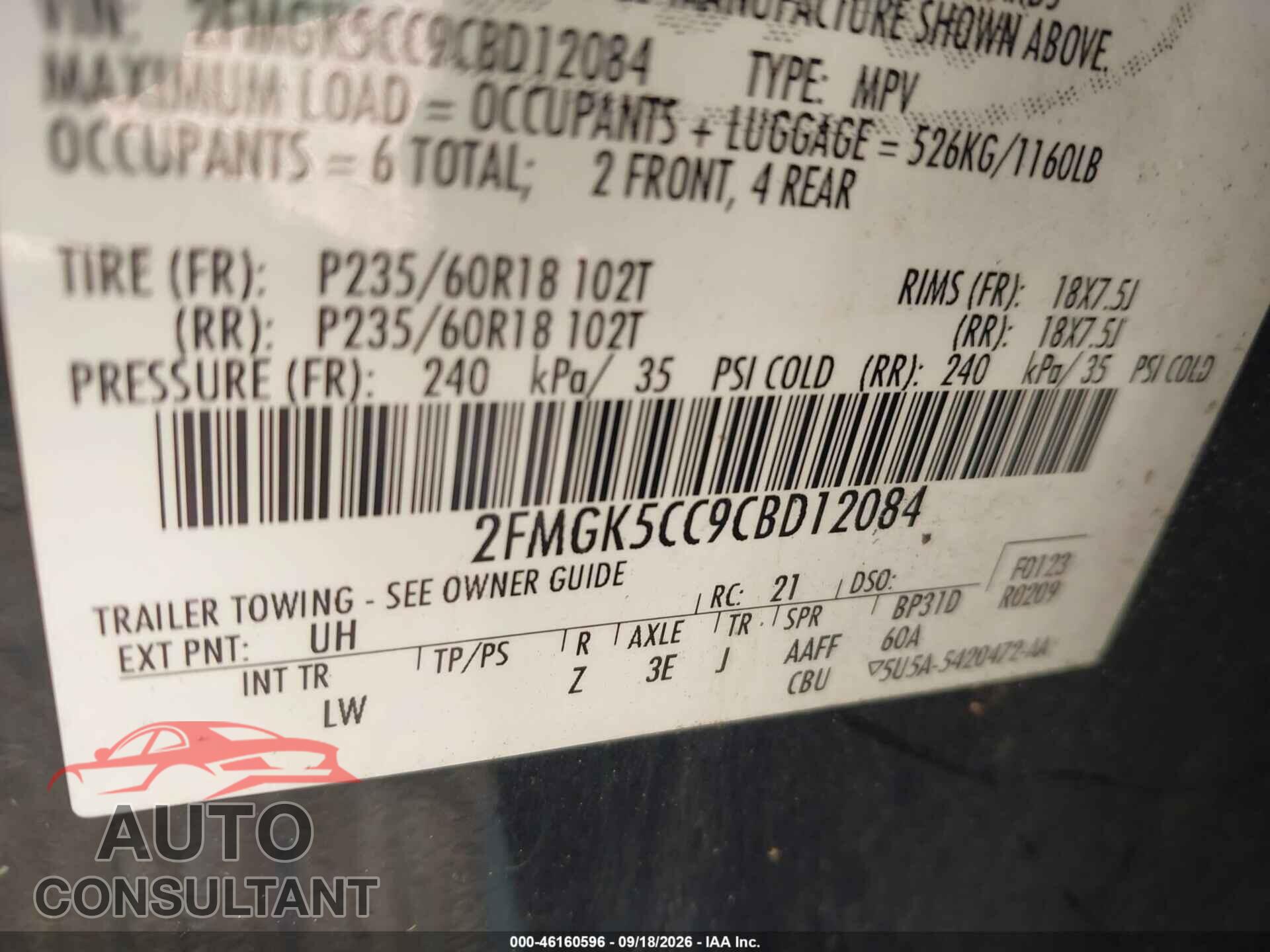 FORD FLEX 2012 - 2FMGK5CC9CBD12084