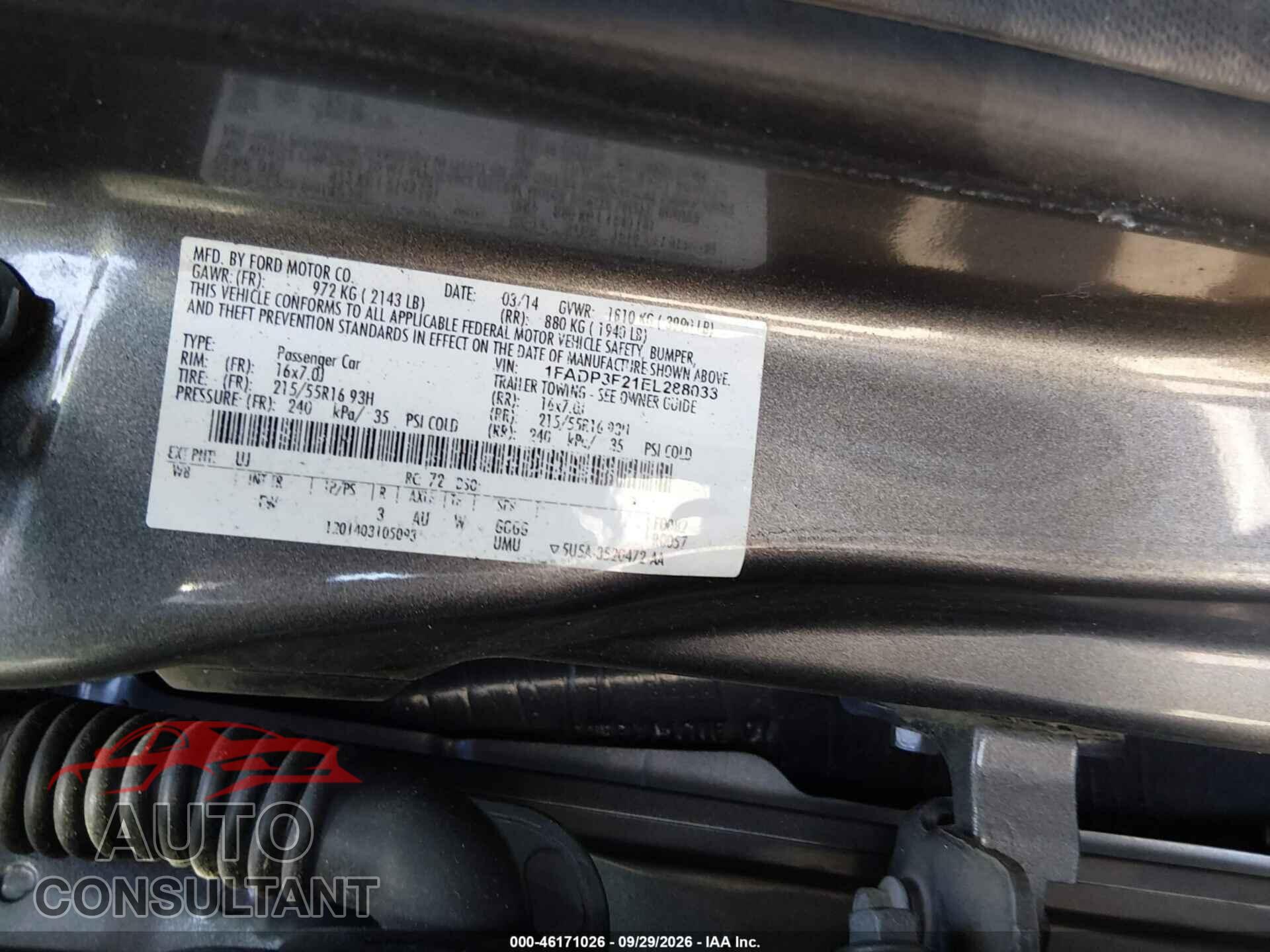 FORD FOCUS 2014 - 1FADP3F21EL288033