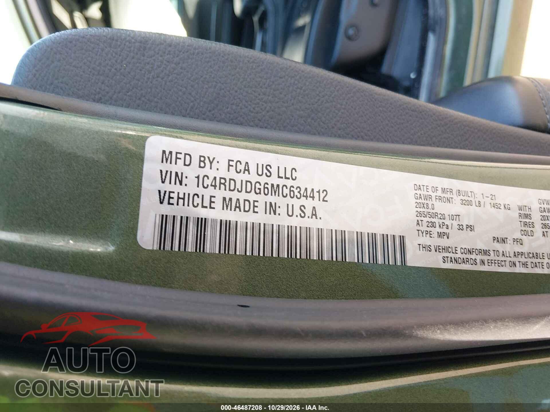 DODGE DURANGO 2021 - 1C4RDJDG6MC634412
