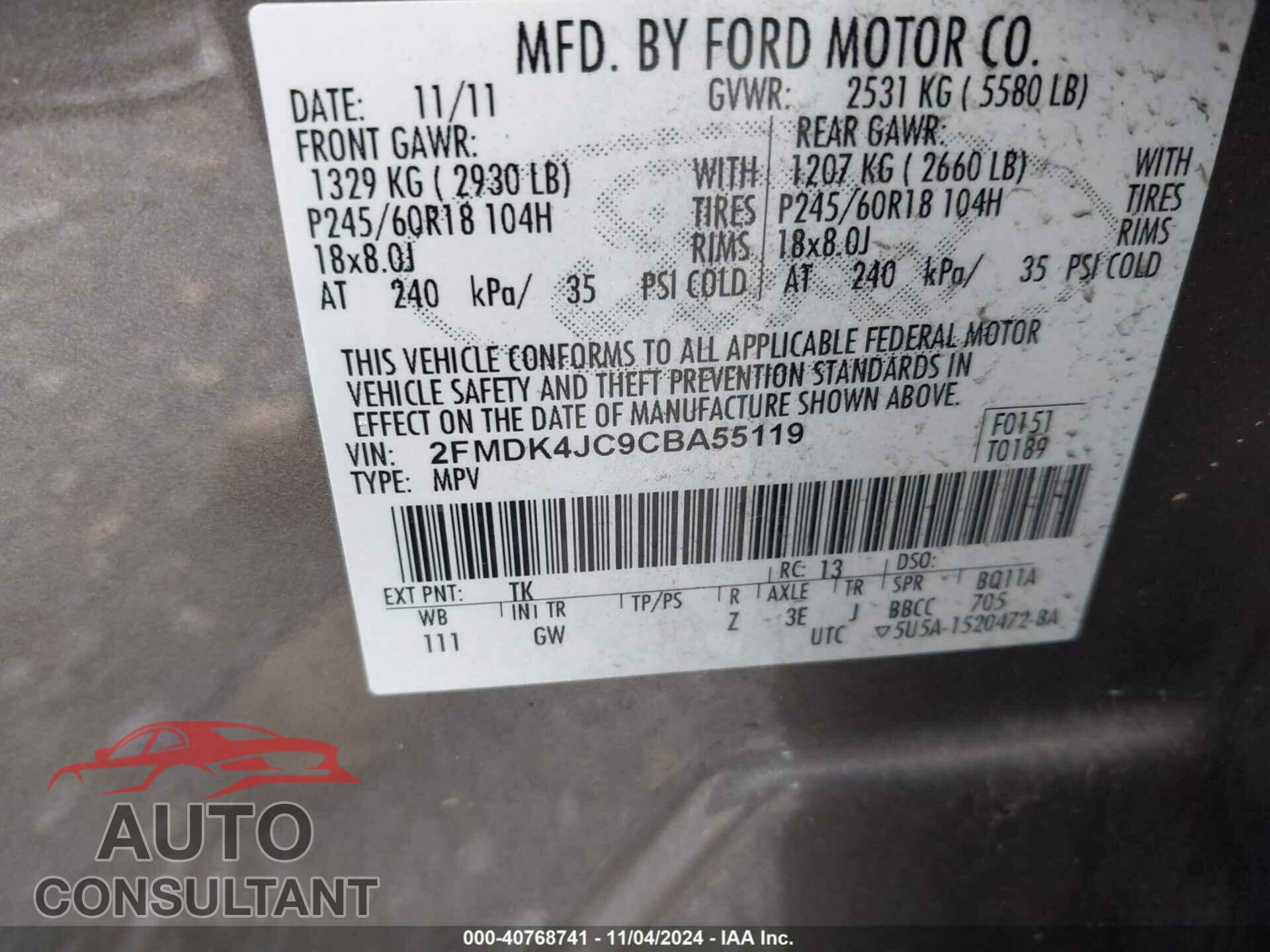FORD EDGE 2012 - 2FMDK4JC9CBA55119