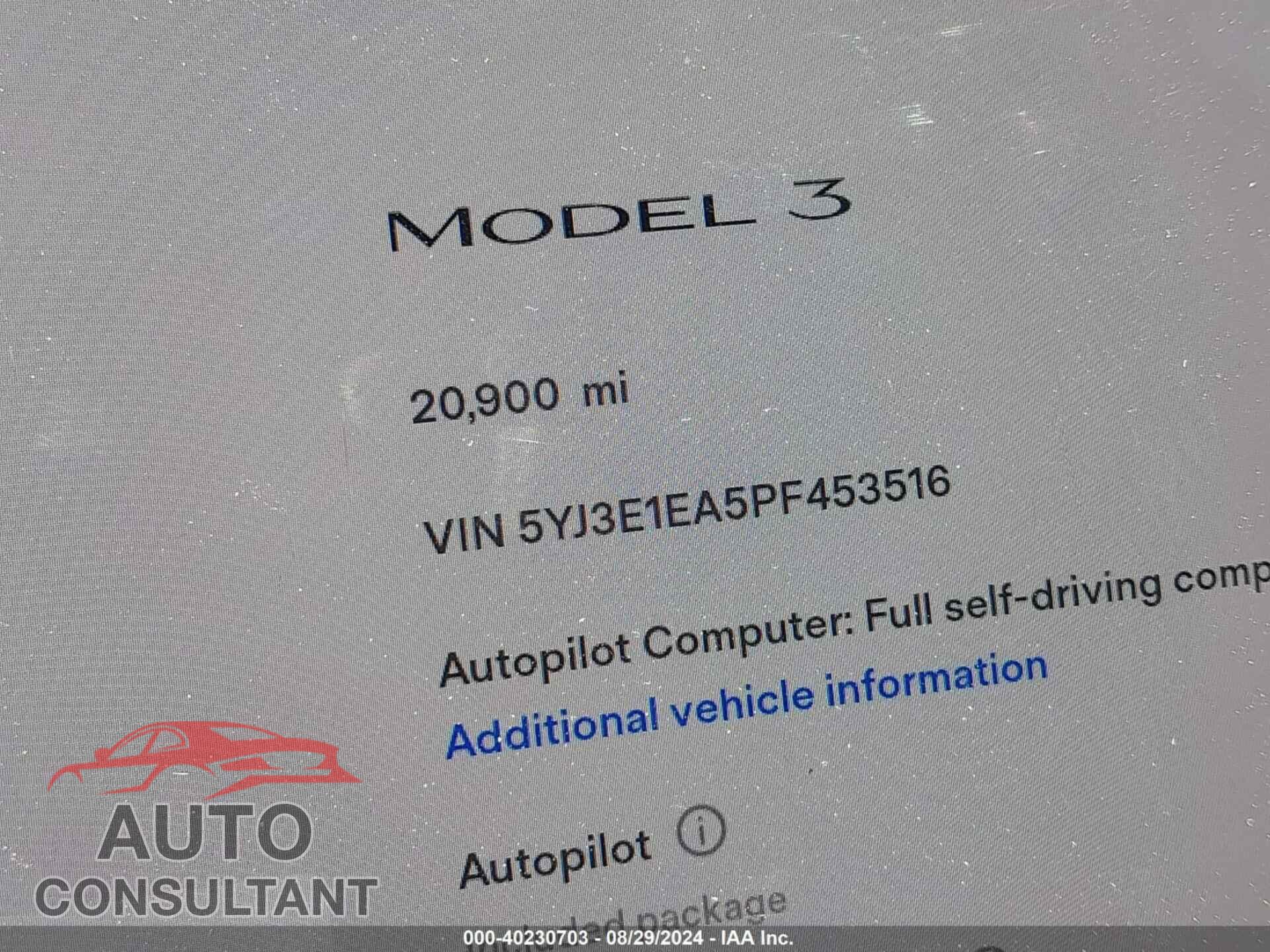 TESLA MODEL 3 2023 - 5YJ3E1EA5PF453516