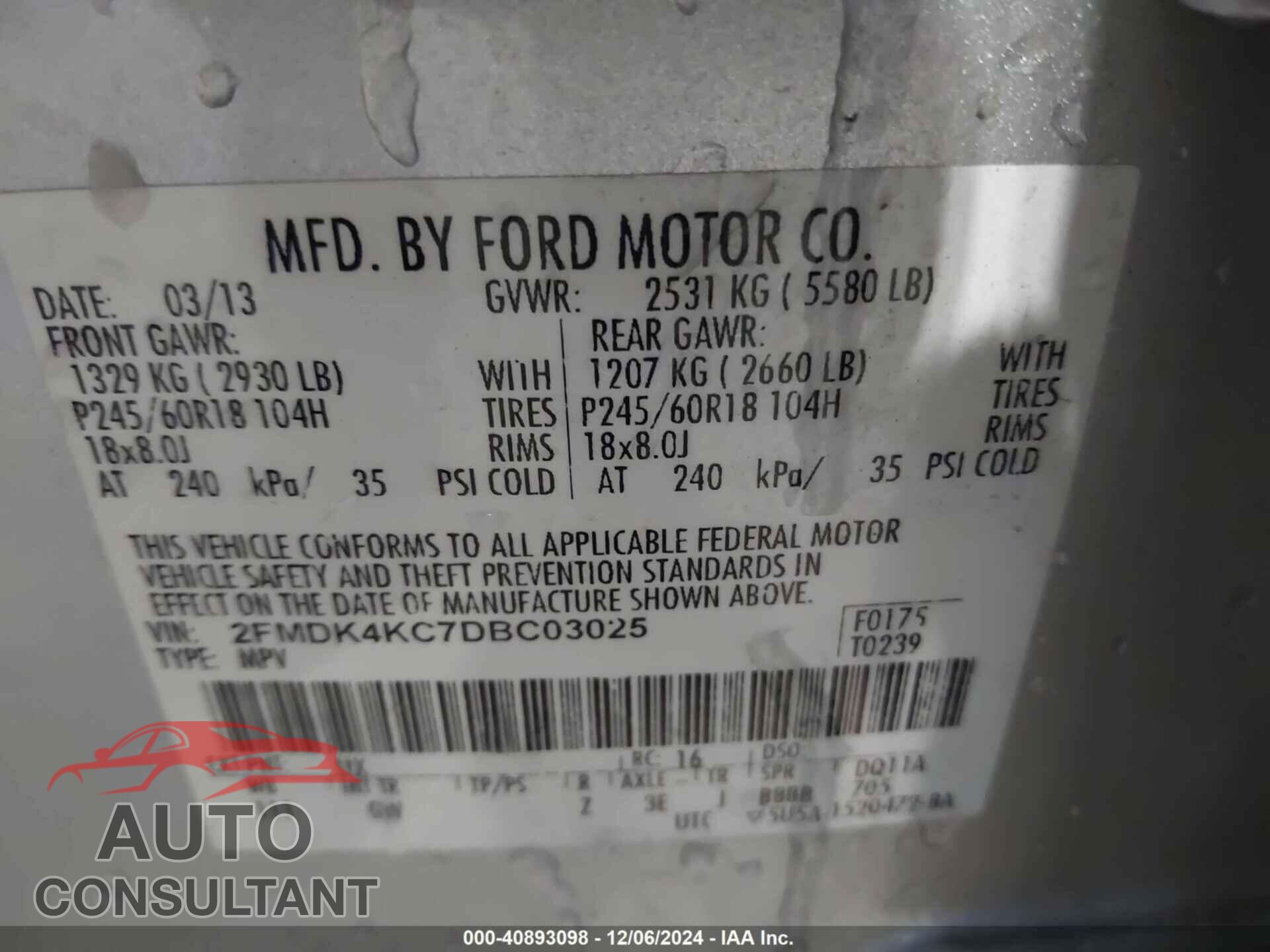FORD EDGE 2013 - 2FMDK4KC7DBC03025