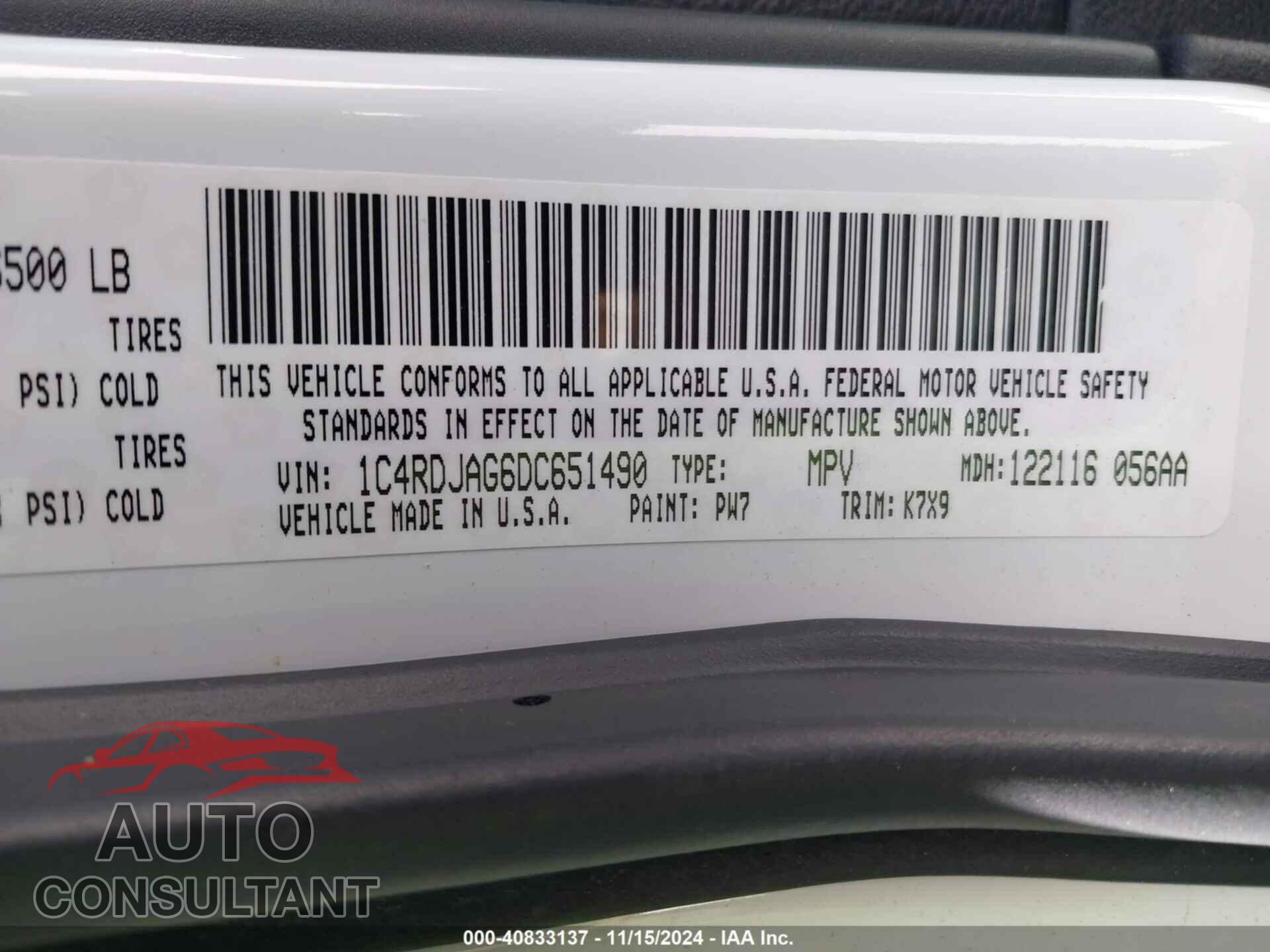 DODGE DURANGO 2013 - 1C4RDJAG6DC651490