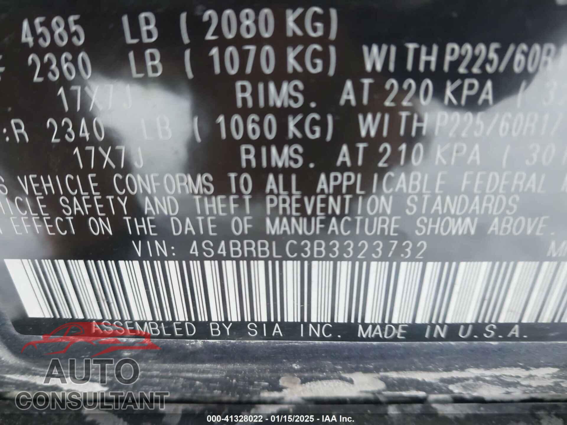 SUBARU OUTBACK 2011 - 4S4BRBLC3B3323732