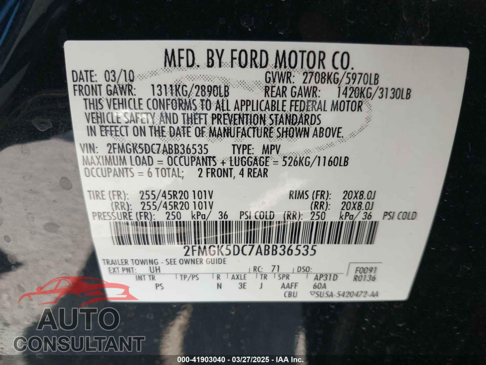 FORD FLEX 2010 - 2FMGK5DC7ABB36535