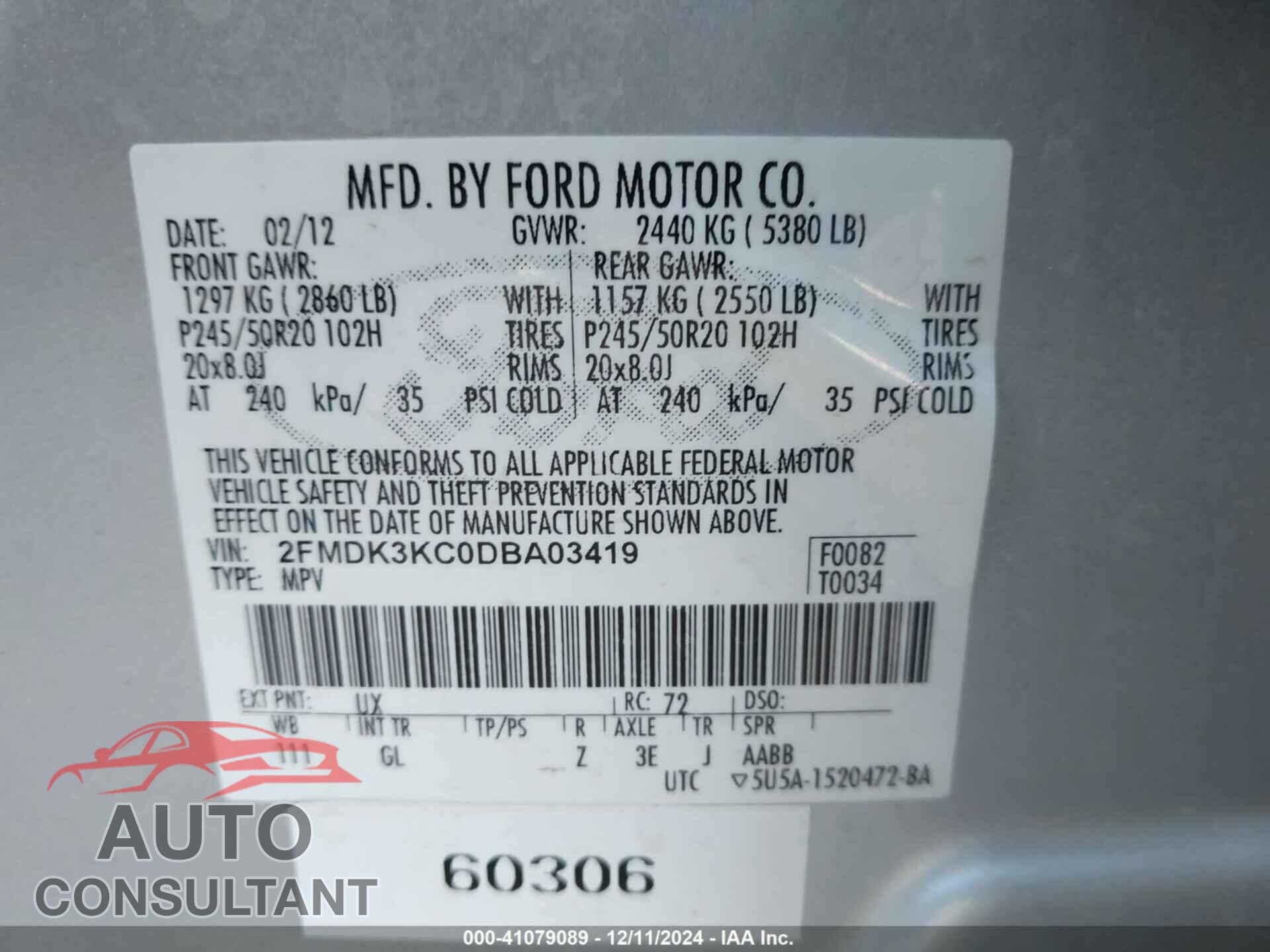 FORD EDGE 2013 - 2FMDK3KC0DBA03419