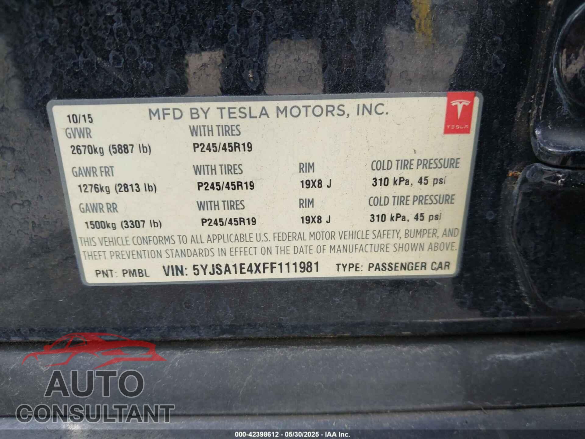 TESLA MODEL S 2015 - 5YJSA1E4XFF111981