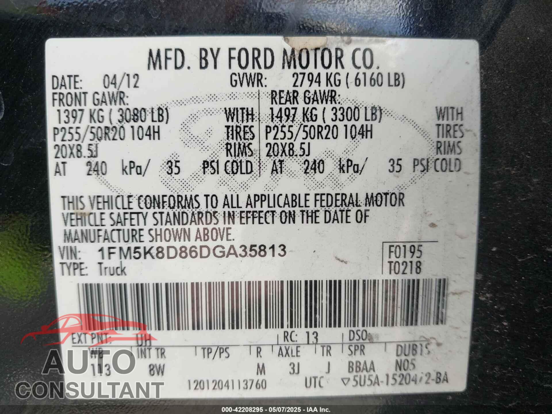 FORD EXPLORER 2013 - 1FM5K8D86DGA35813