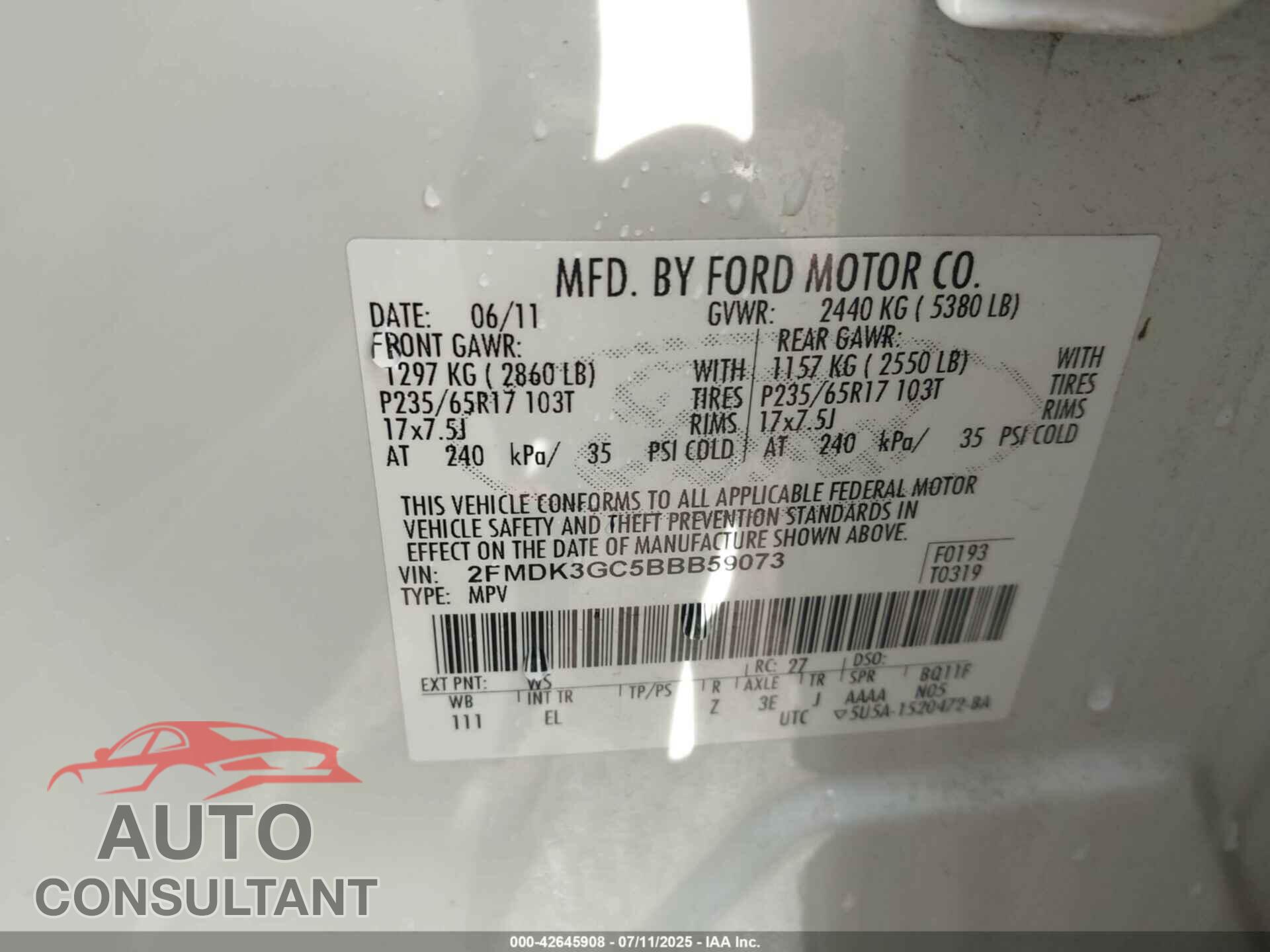 FORD EDGE 2011 - 2FMDK3GC5BBB59073