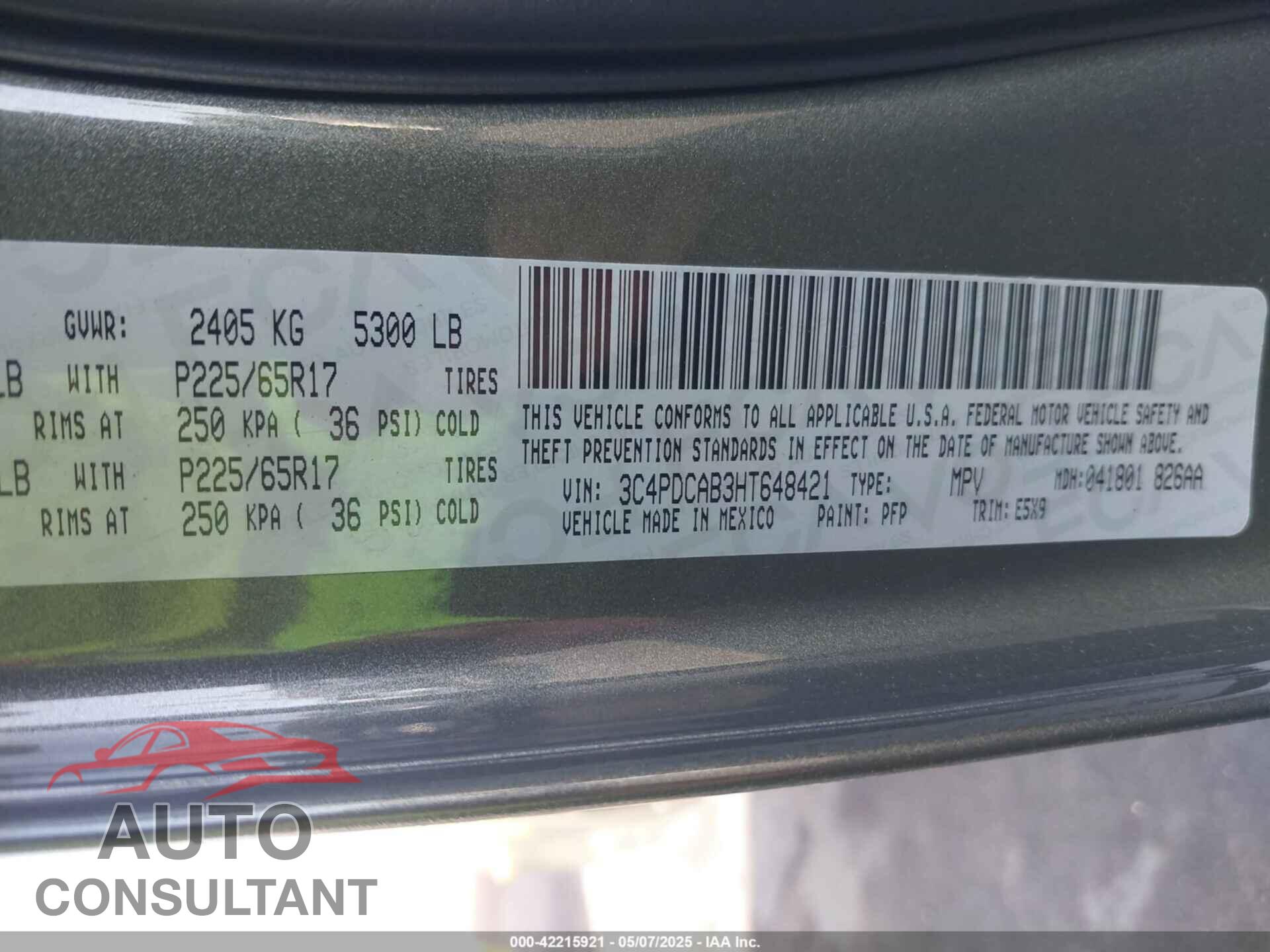 DODGE JOURNEY 2017 - 3C4PDCAB3HT648421