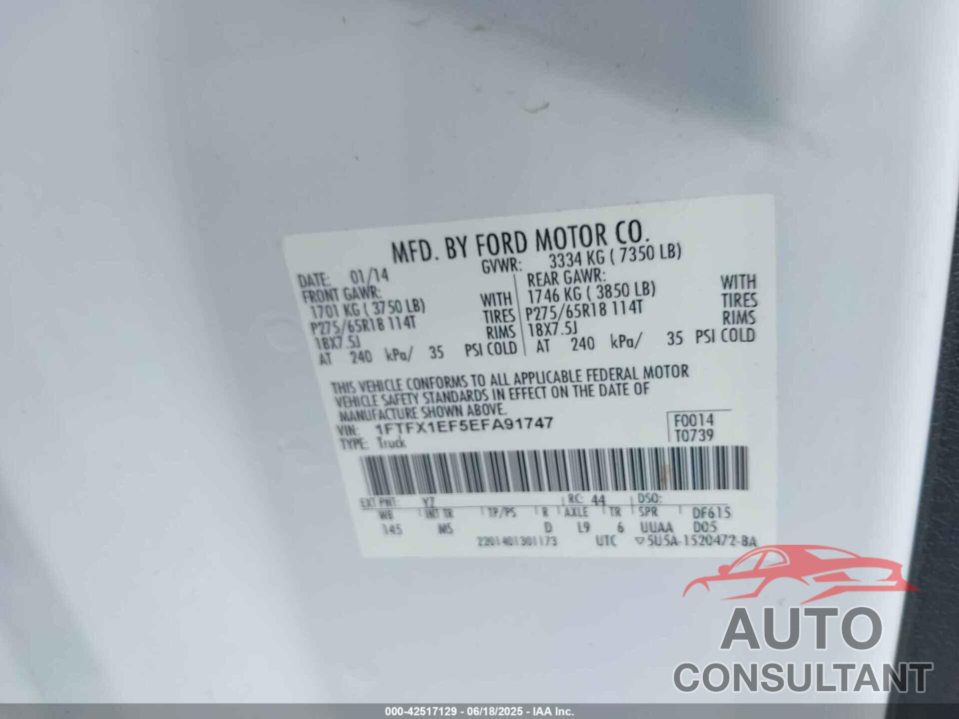 FORD F-150 2014 - 1FTFX1EF5EFA91747