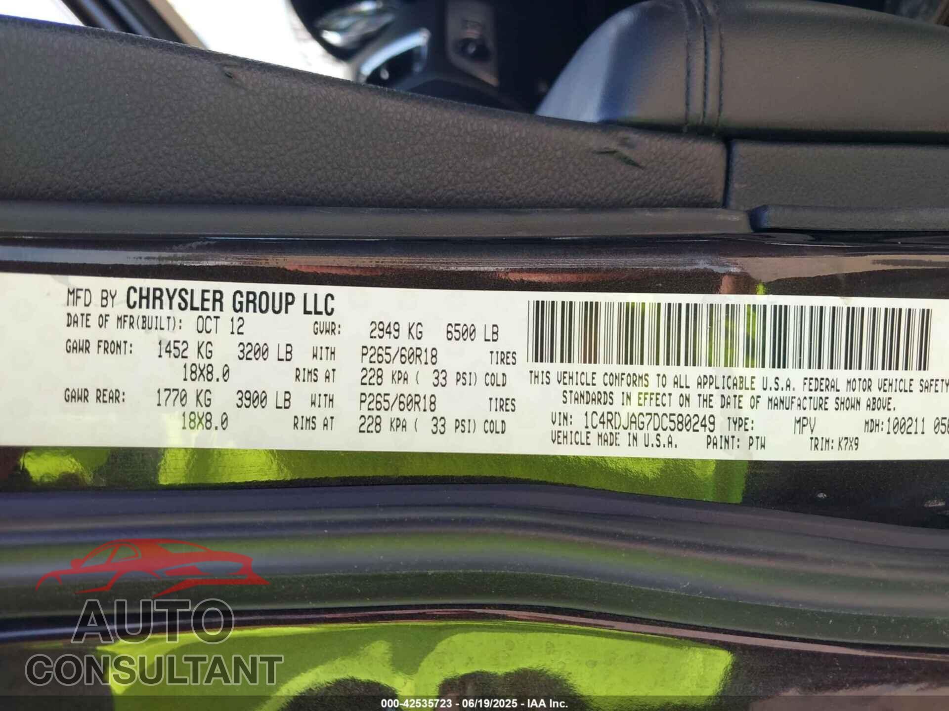DODGE DURANGO 2013 - 1C4RDJAG7DC580249