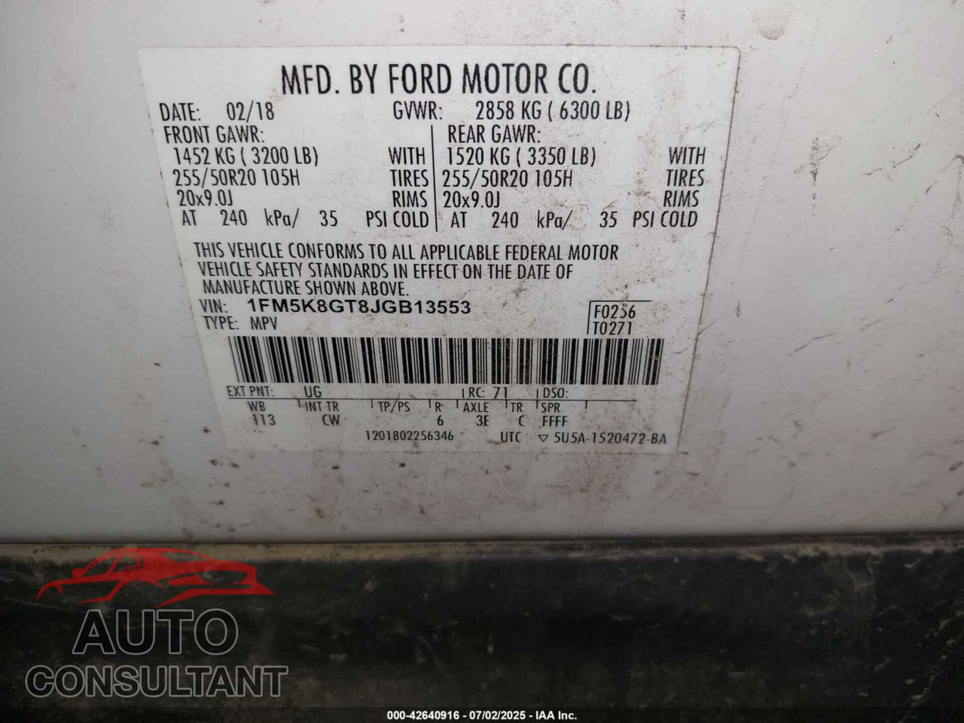 FORD EXPLORER 2018 - 1FM5K8GT8JGB13553