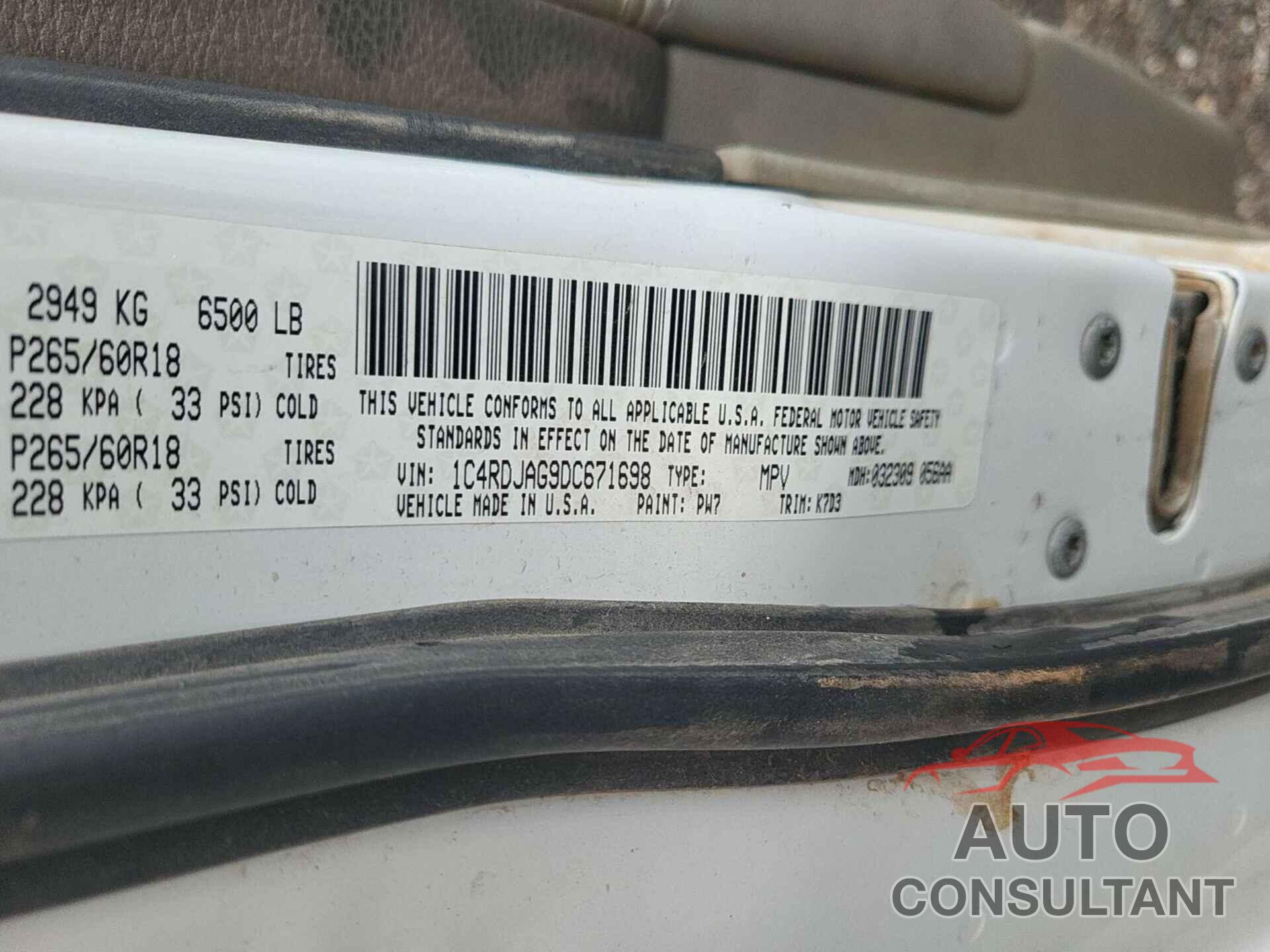 DODGE DURANGO 2013 - 1C4RDJAG9DC671698