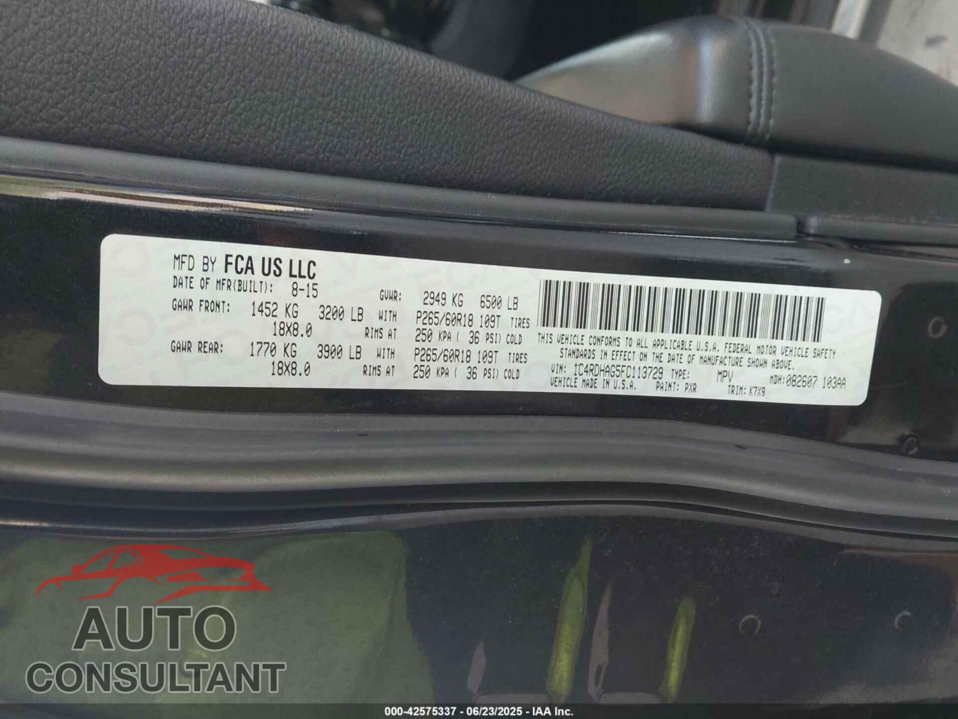 DODGE DURANGO 2015 - 1C4RDHAG5FC113729