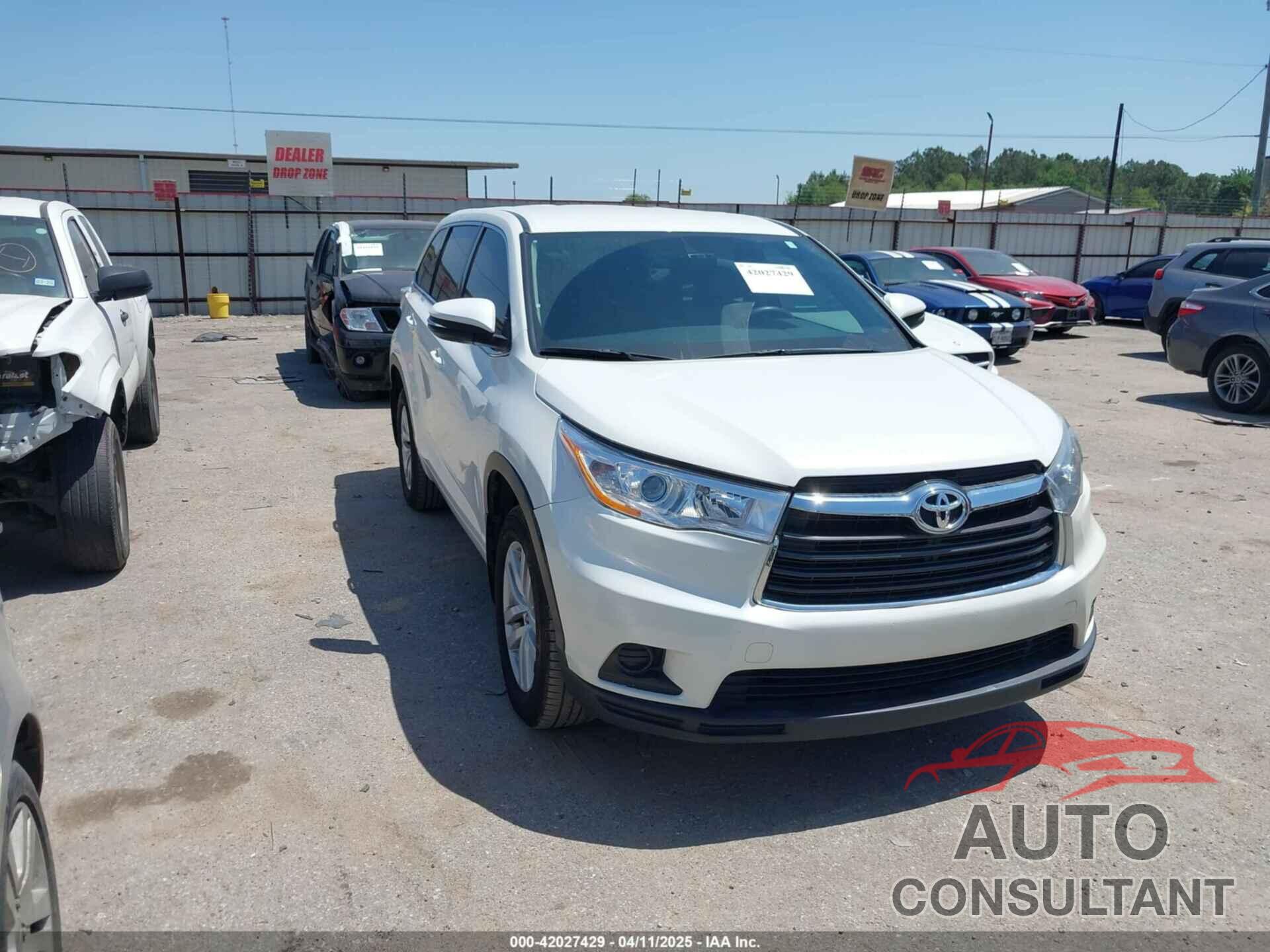 TOYOTA HIGHLANDER 2015 - 5TDZARFHXFS014192