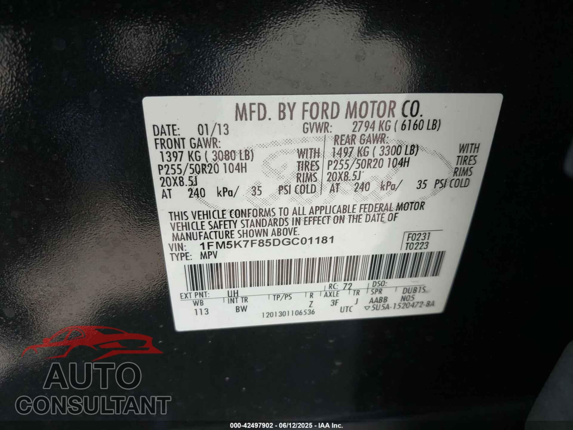 FORD EXPLORER 2013 - 1FM5K7F85DGC01181