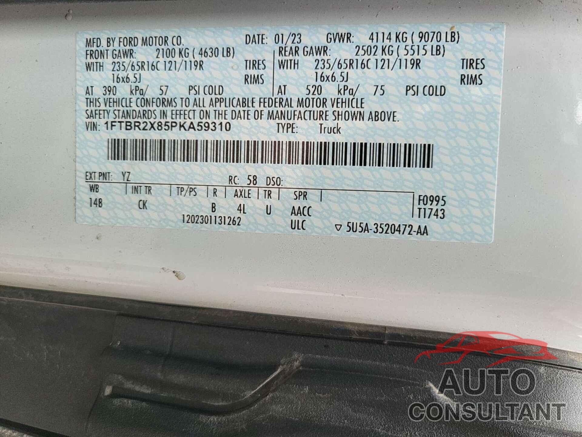 FORD TRANSIT 2023 - 1FTBR2X85PKA59310