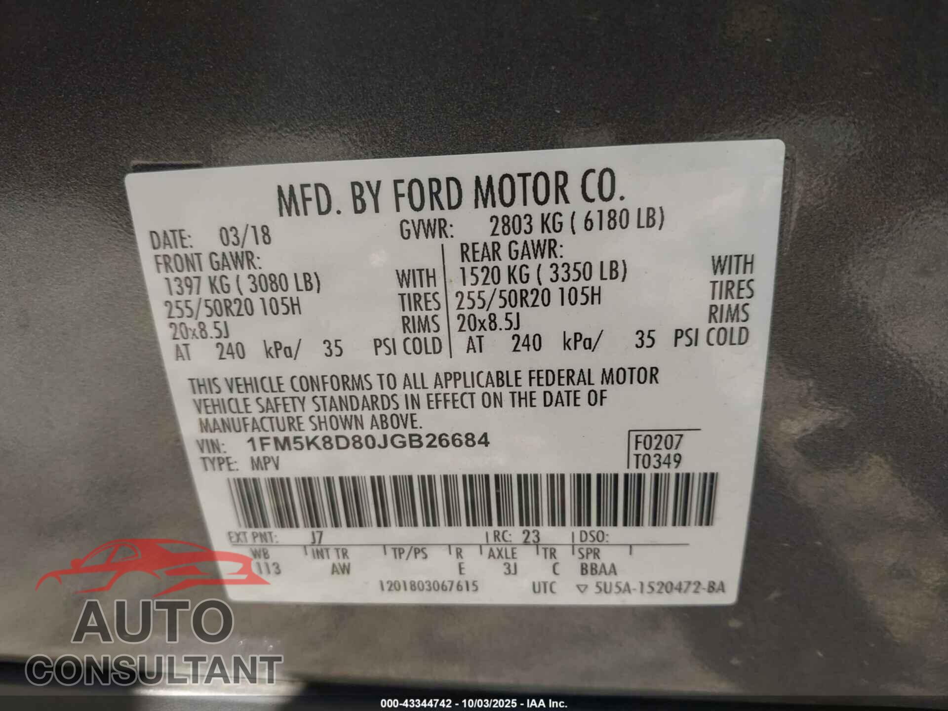 FORD EXPLORER 2018 - 1FM5K8D80JGB26684