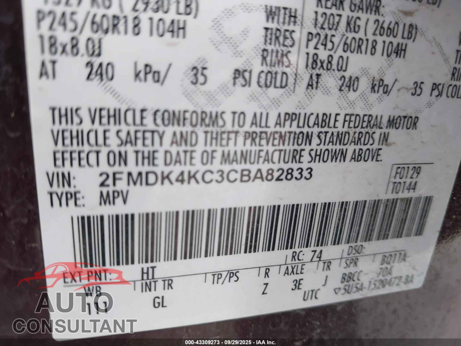 FORD EDGE 2012 - 2FMDK4KC3CBA82833