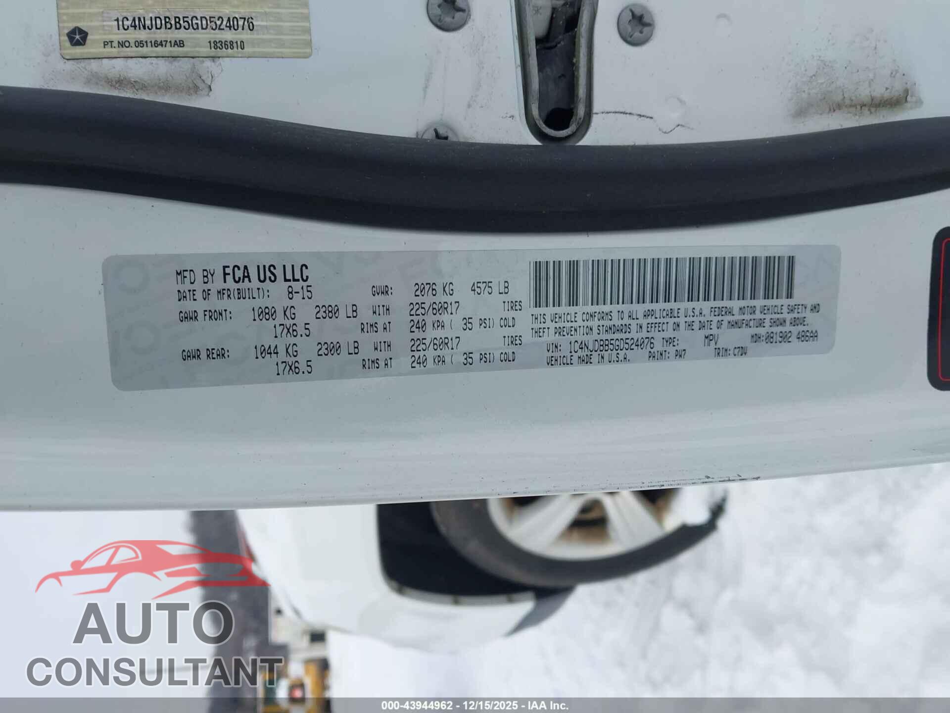 JEEP COMPASS 2016 - 1C4NJDBB5GD524076
