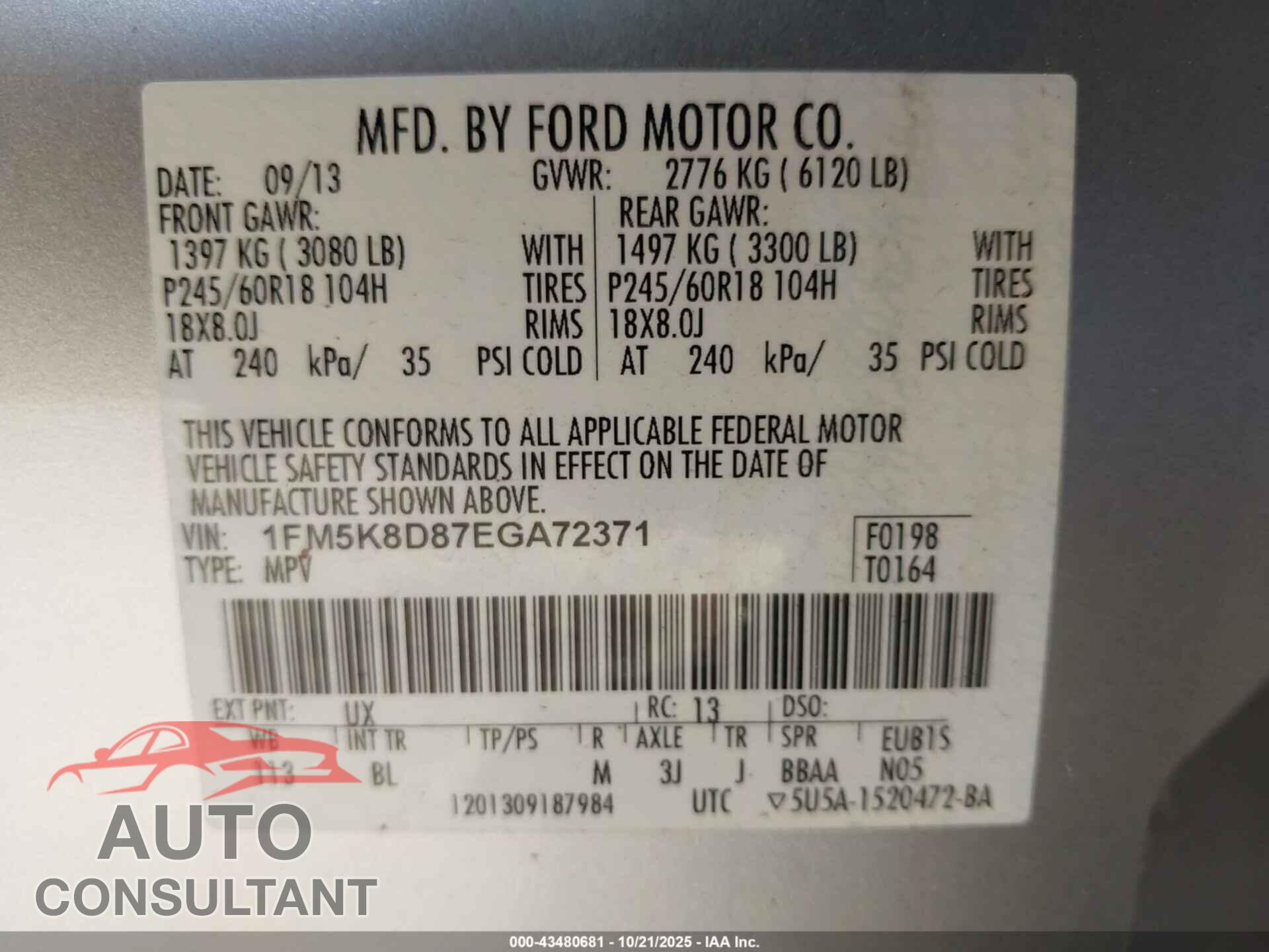 FORD EXPLORER 2014 - 1FM5K8D87EGA72371