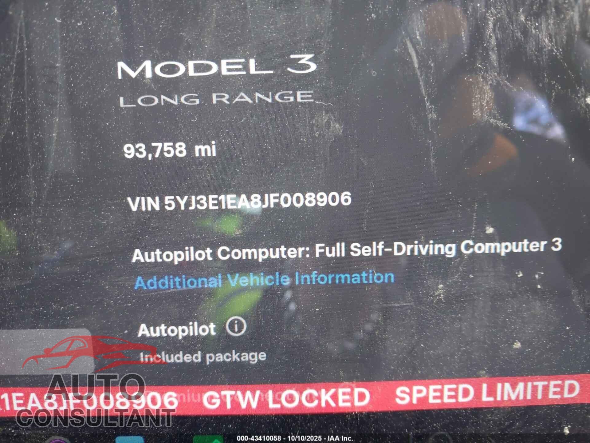 TESLA MODEL 3 2018 - 5YJ3E1EA8JF008906