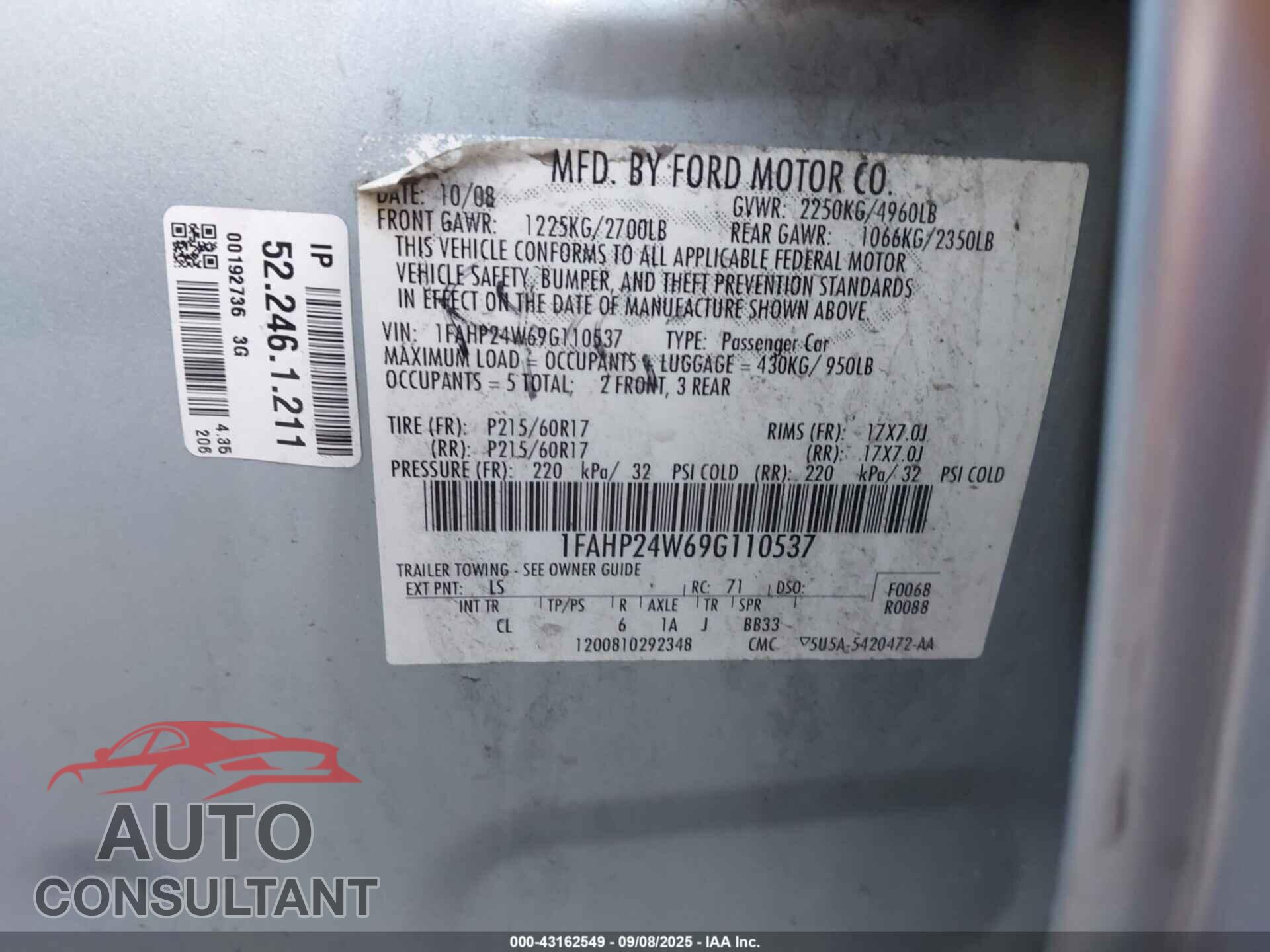 FORD TAURUS 2009 - 1FAHP24W69G110537