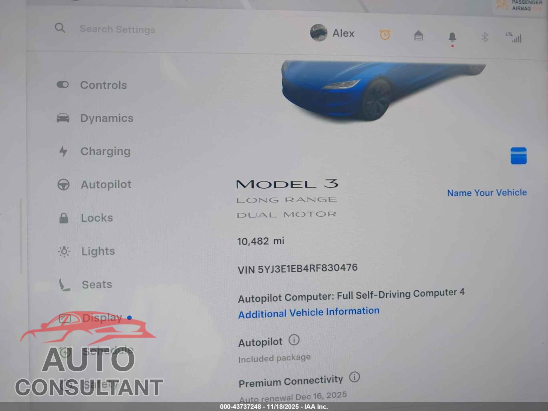 TESLA MODEL 3 2024 - 5YJ3E1EB4RF830476