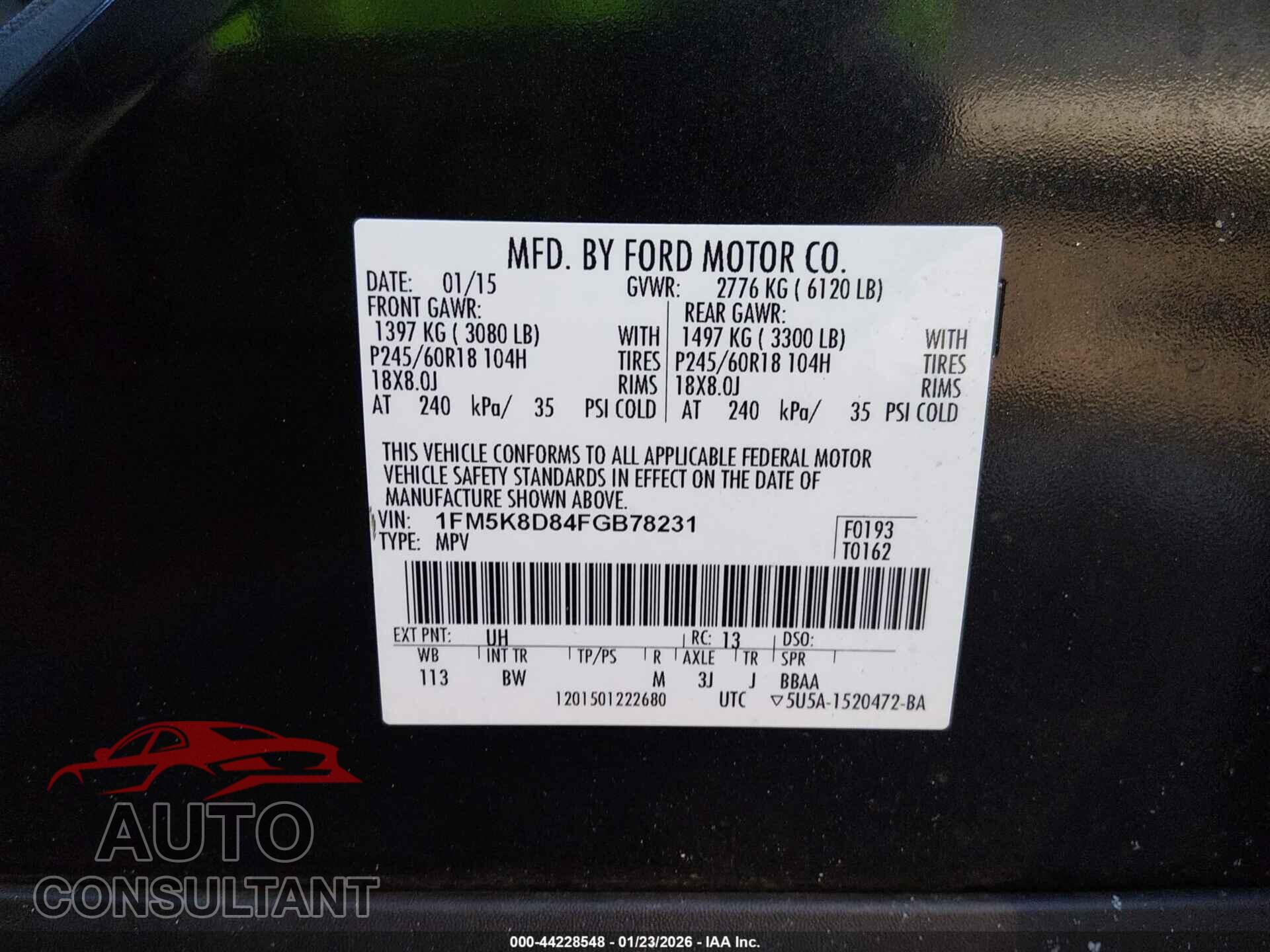 FORD EXPLORER 2015 - 1FM5K8D84FGB78231
