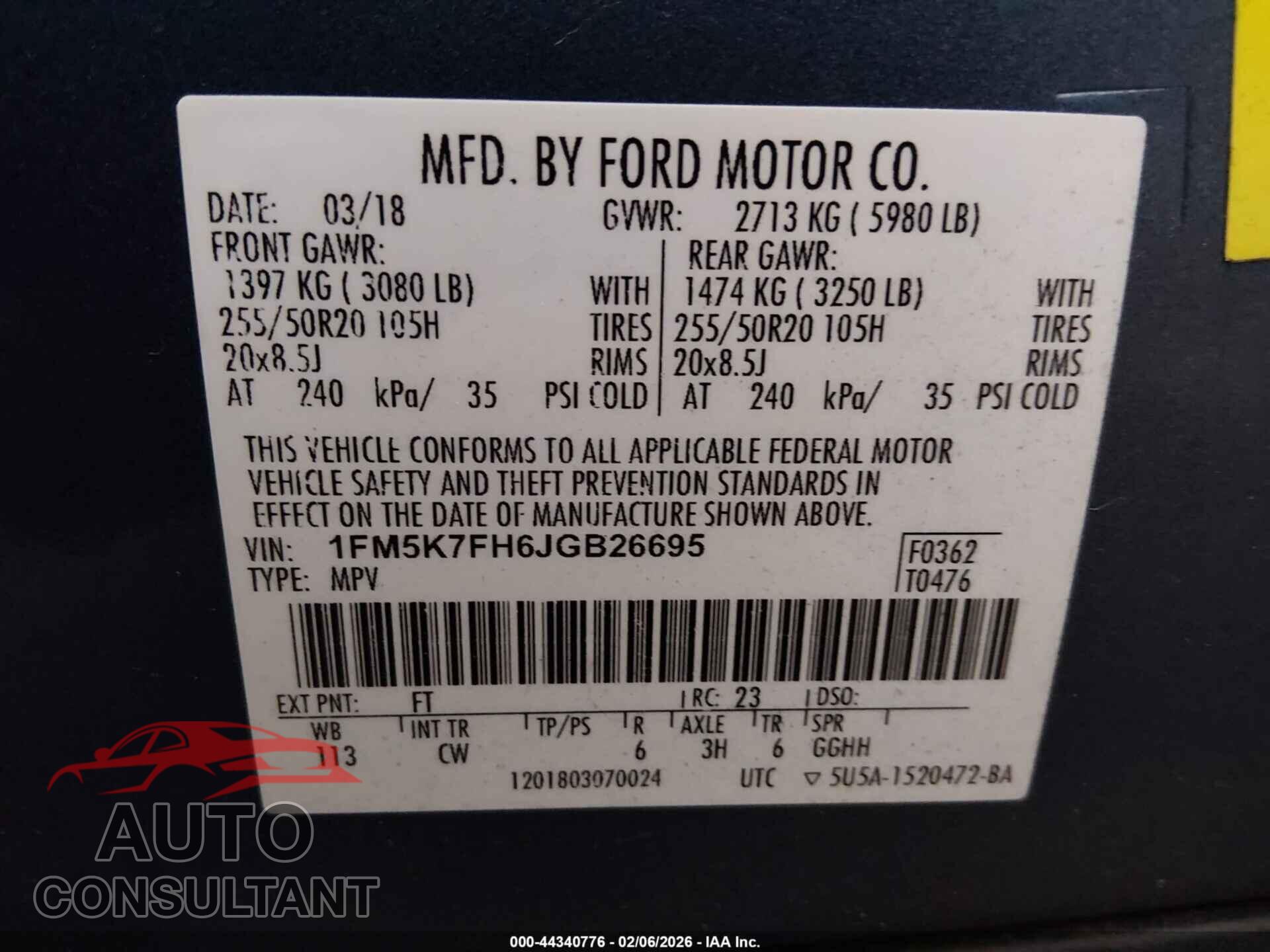 FORD EXPLORER 2018 - 1FM5K7FH6JGB26695