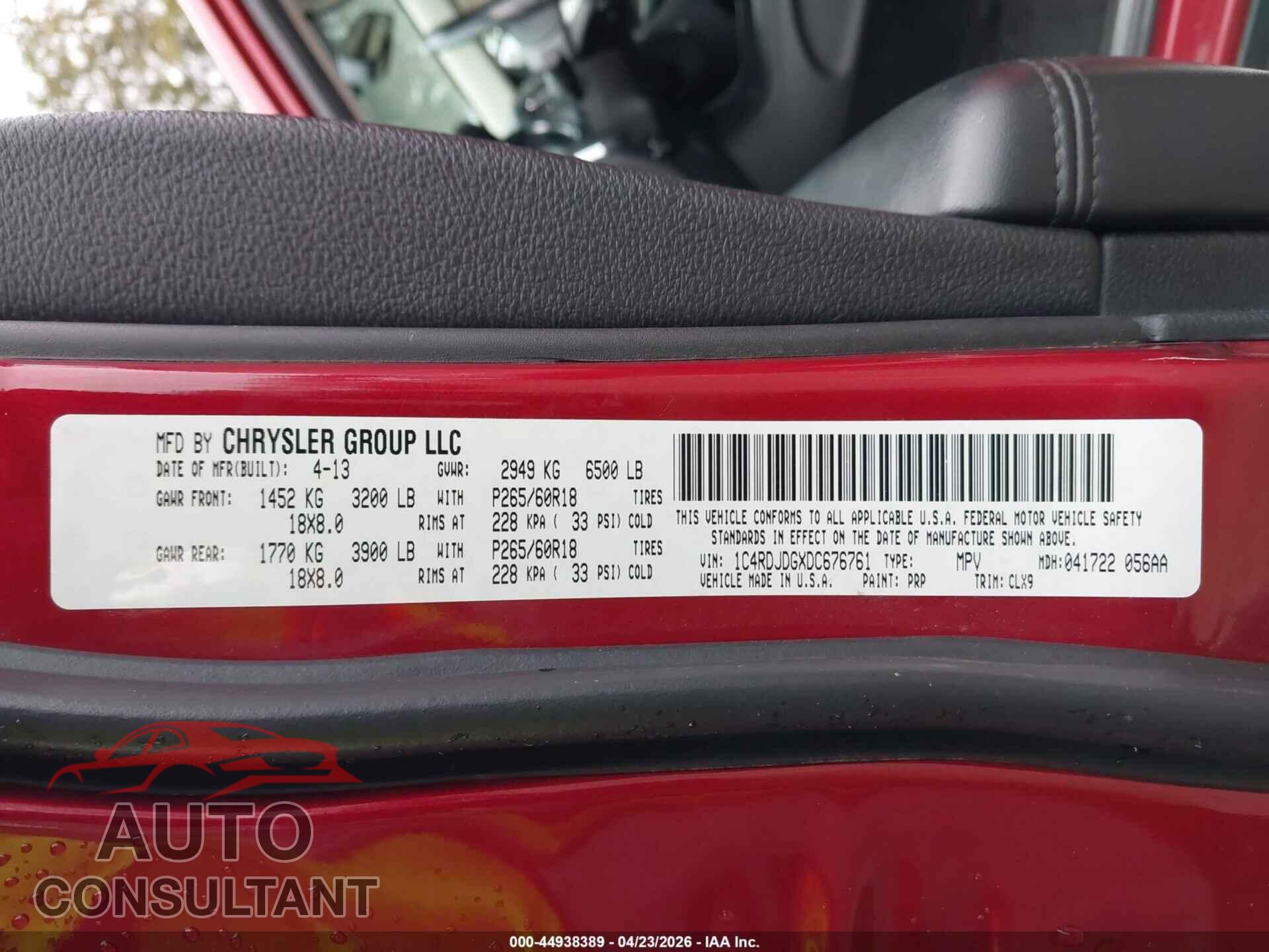 DODGE DURANGO 2013 - 1C4RDJDGXDC676761
