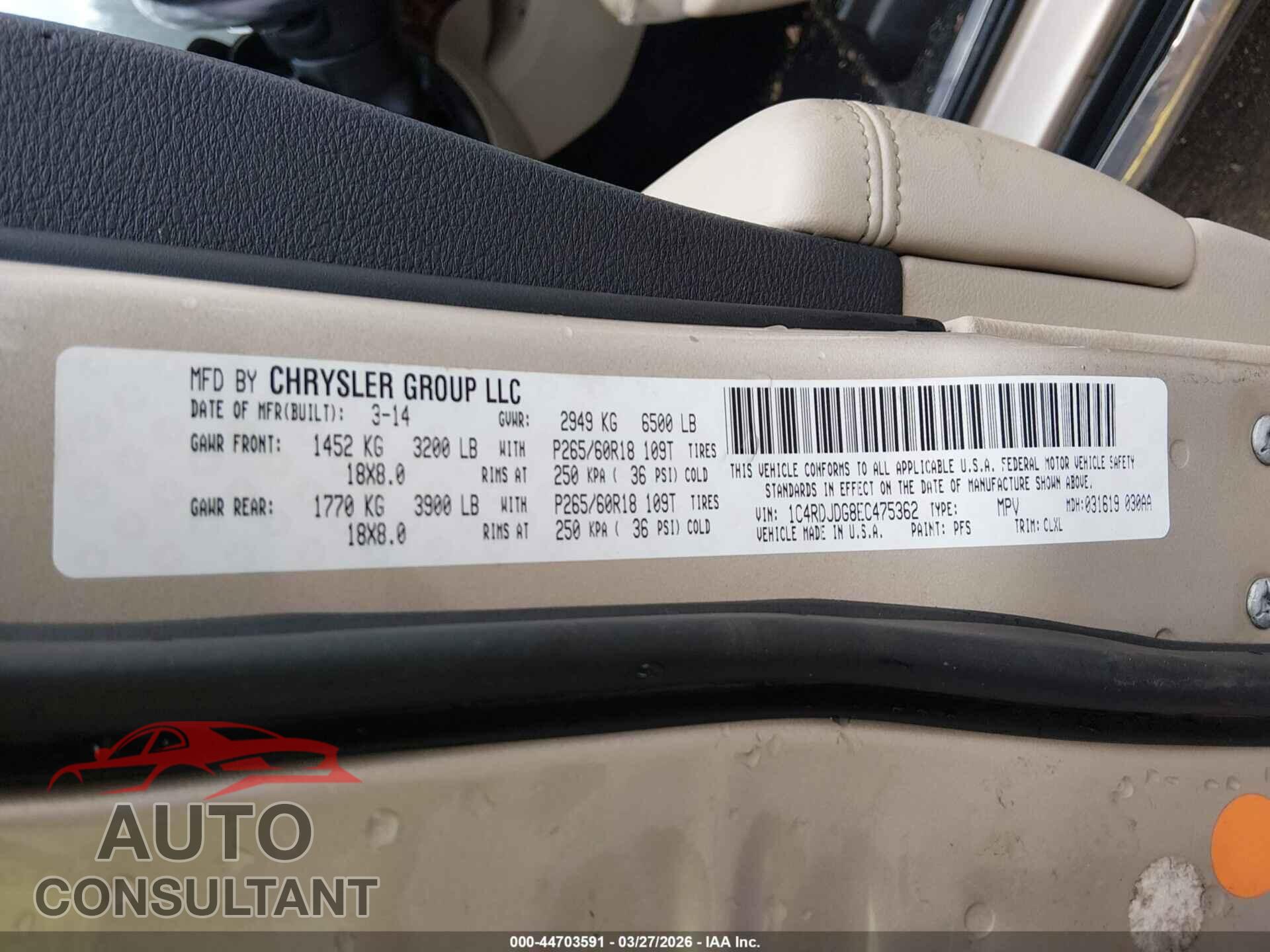 DODGE DURANGO 2014 - 1C4RDJDG8EC475362