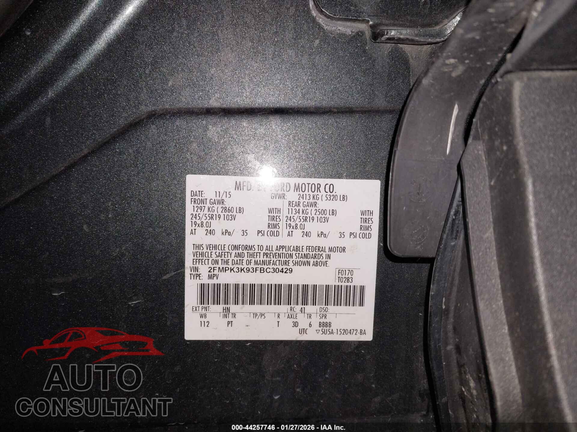 FORD EDGE 2015 - 2FMPK3K93FBC30429