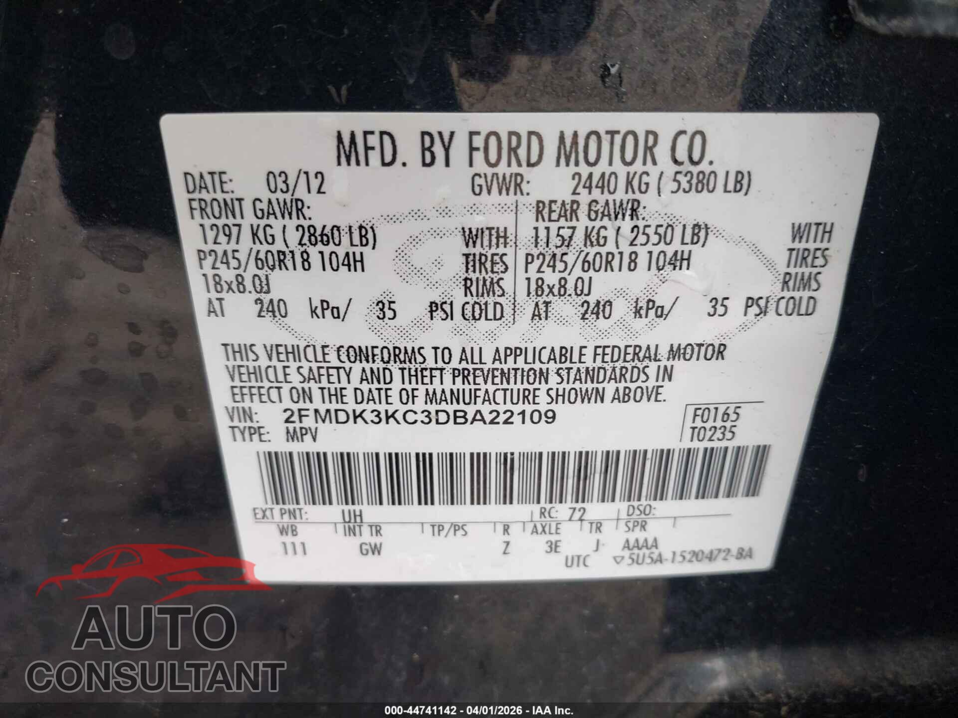 FORD EDGE 2013 - 2FMDK3KC3DBA22109