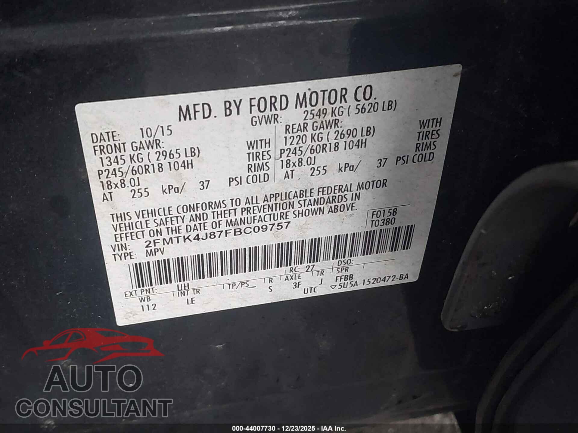 FORD EDGE 2015 - 2FMTK4J87FBC09757