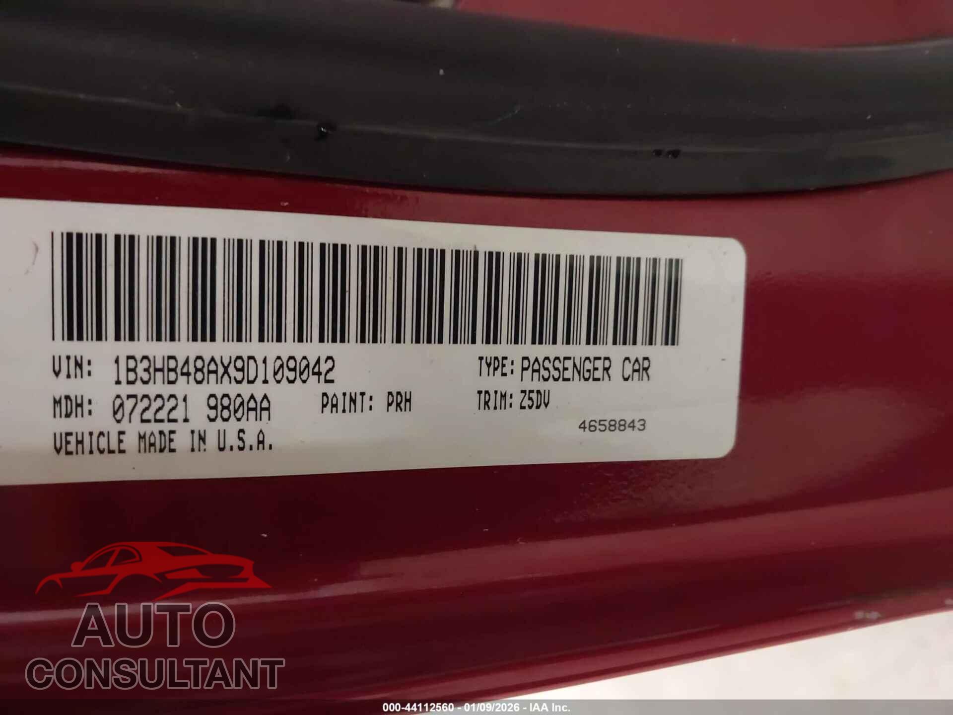 DODGE CALIBER 2009 - 1B3HB48AX9D109042
