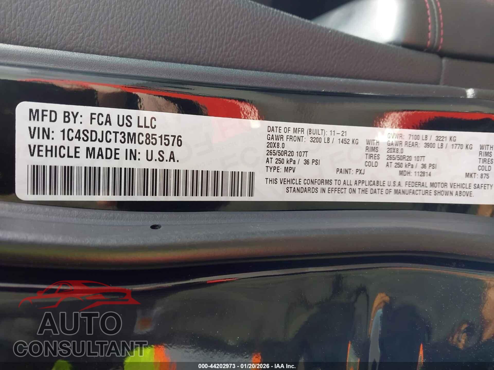 DODGE DURANGO 2021 - 1C4SDJCT3MC851576