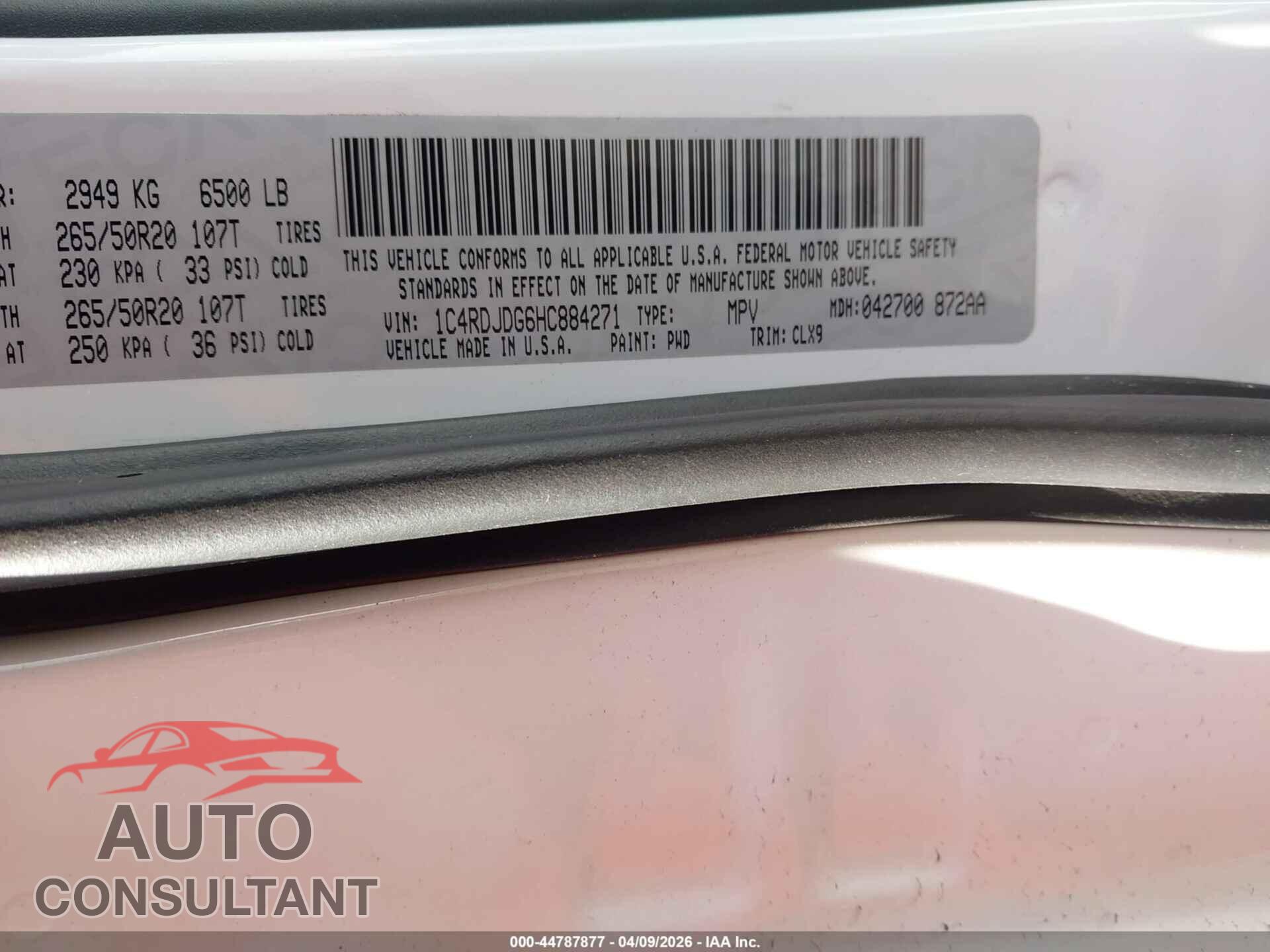 DODGE DURANGO 2017 - 1C4RDJDG6HC884271